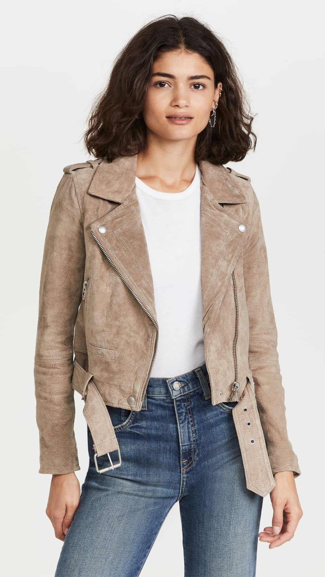[BLANKNYC] womens Luxury Clothing Cropped Suede Leather Motorcycle Jackets, Comfortable & Stylish Coats, Sand Stoner, X-Large
