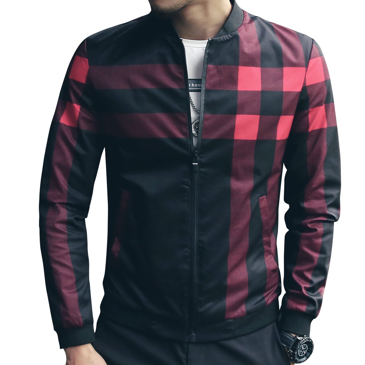 LOGEEYAR Men's Bomber Jacket Casual Lightweight Jacket Color Block Windbreaker Coat with Pocket