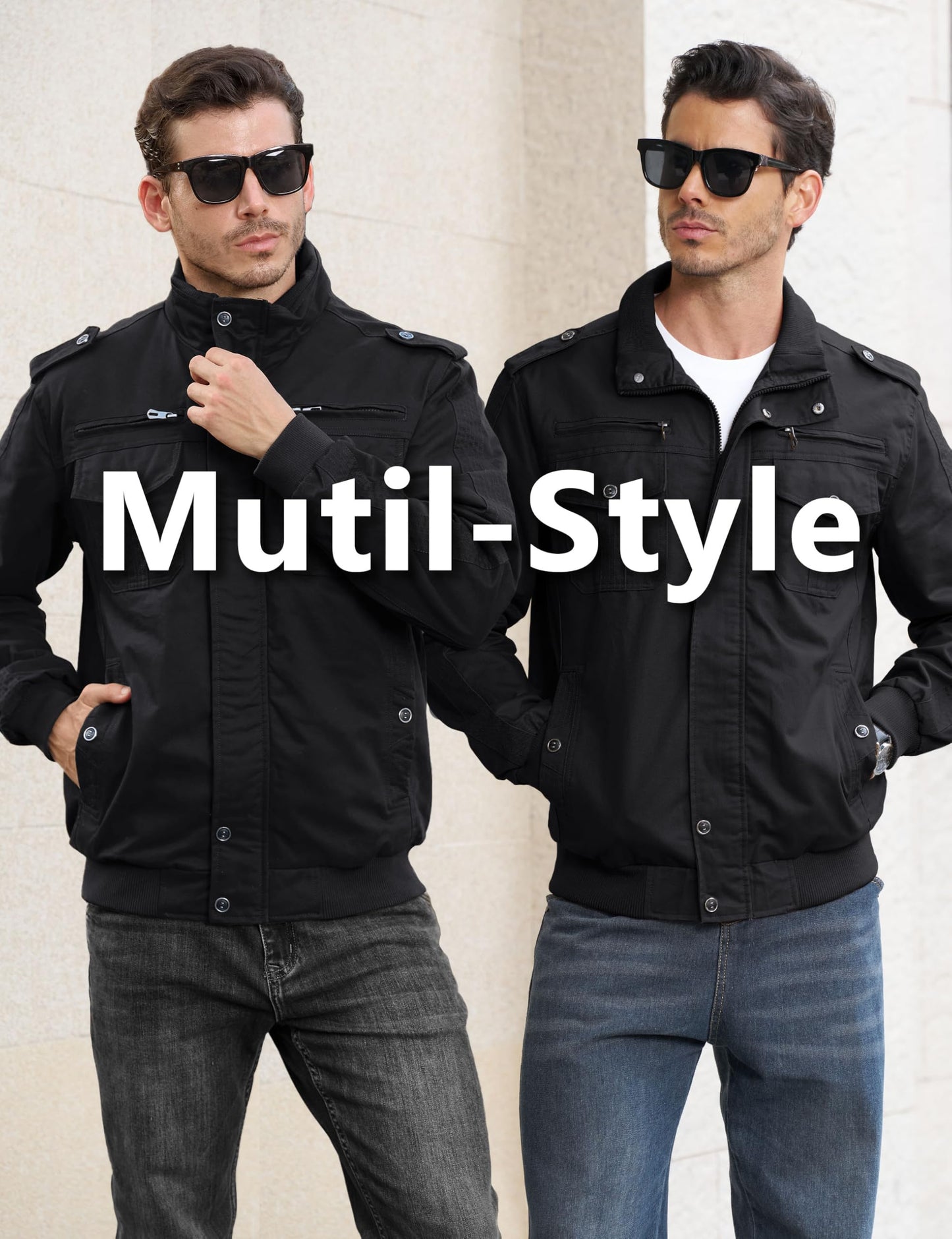 EKLENTSON Mens Fall Flight Bomber Jackets Lightweight Military Coat Black M