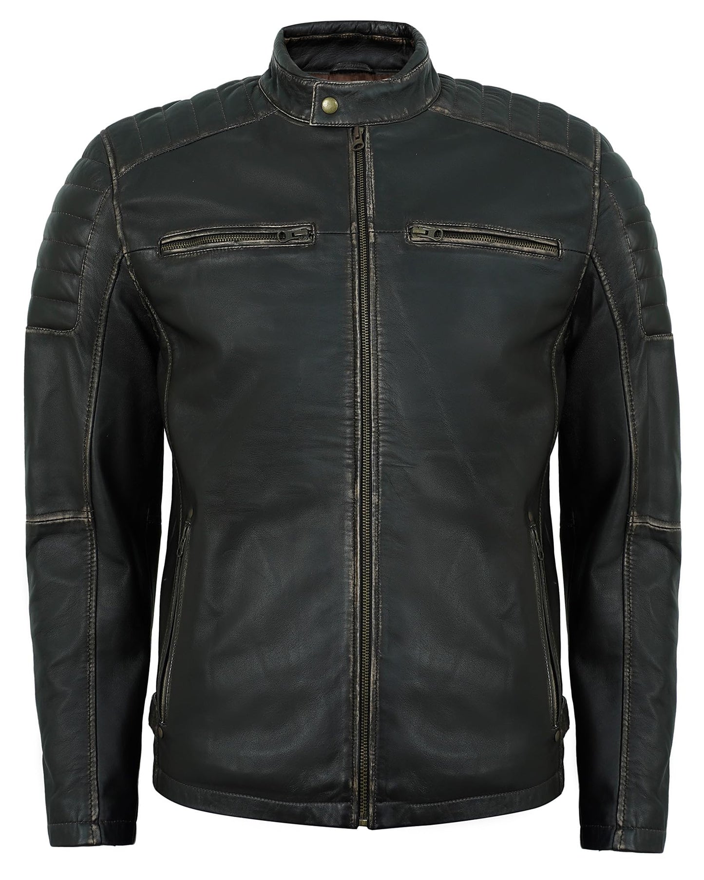 UrbanFocal Quilted Brown Leather Jacket Men - Real Lambskin Stylish ZipUp Mens Leather Jackets | [101011006] Felx Ruboff, 2XL