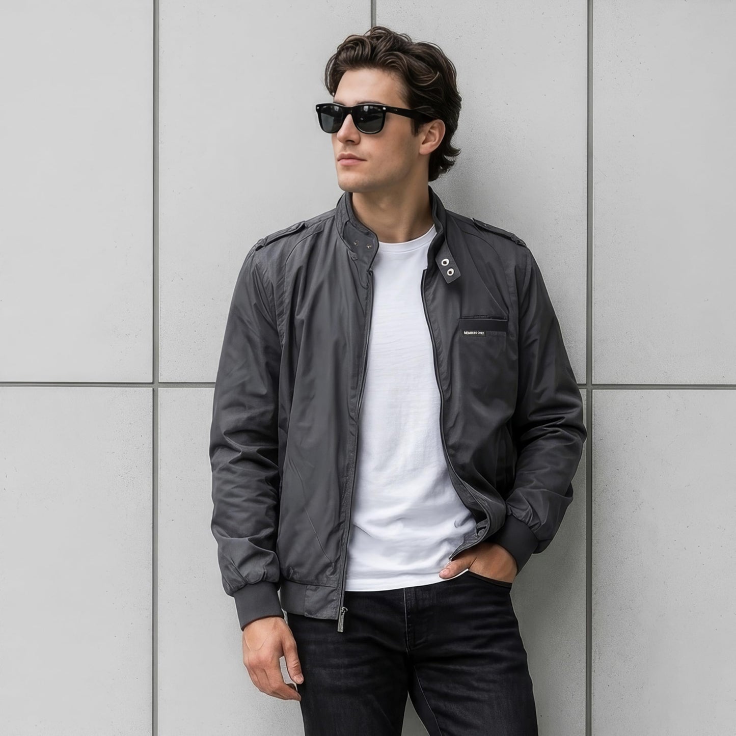 Members Only Men's Iconic Racer Quilted Lining & Slim Fit Jacket (Charcoal, Small)