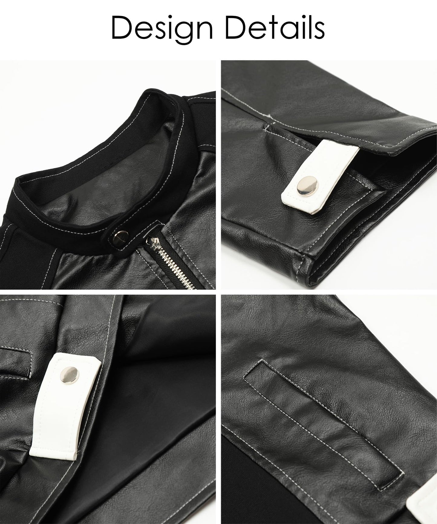 Bakyarder Biker Jacket for Women Unisex Faux Leather Long Sleeves Zip Up Streetwear Moto Coat White X-Large