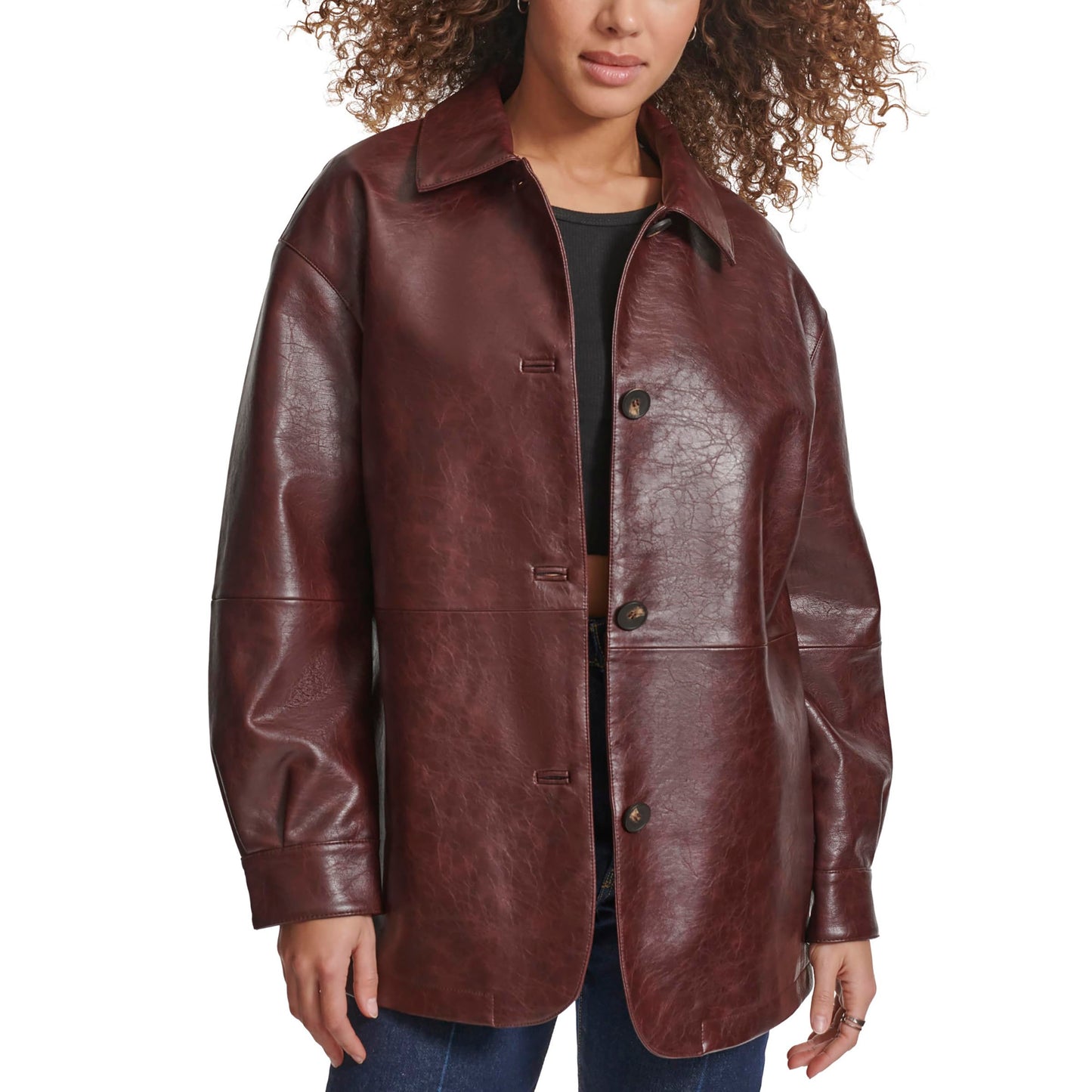 Levi's Women's Relaxed Fit Faux Leather Blazer, Oxblood Gloss, Small