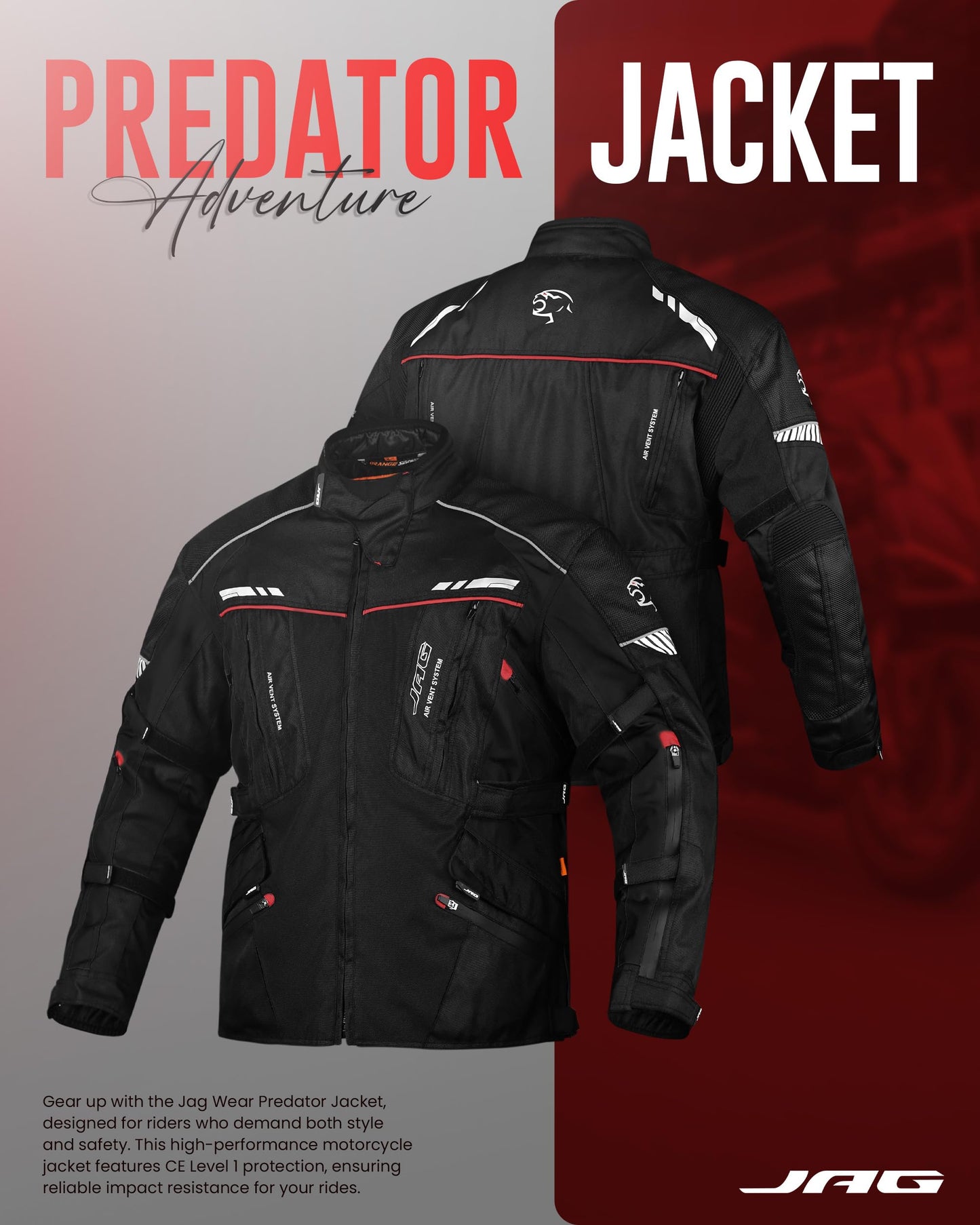 J.A.G. JAG Touring Motorcycle Armor Jacket for Men, Dual Sports Water Resistant Adventure Riding Jacket with Cordura Fabric & CE Armor Impact Protection