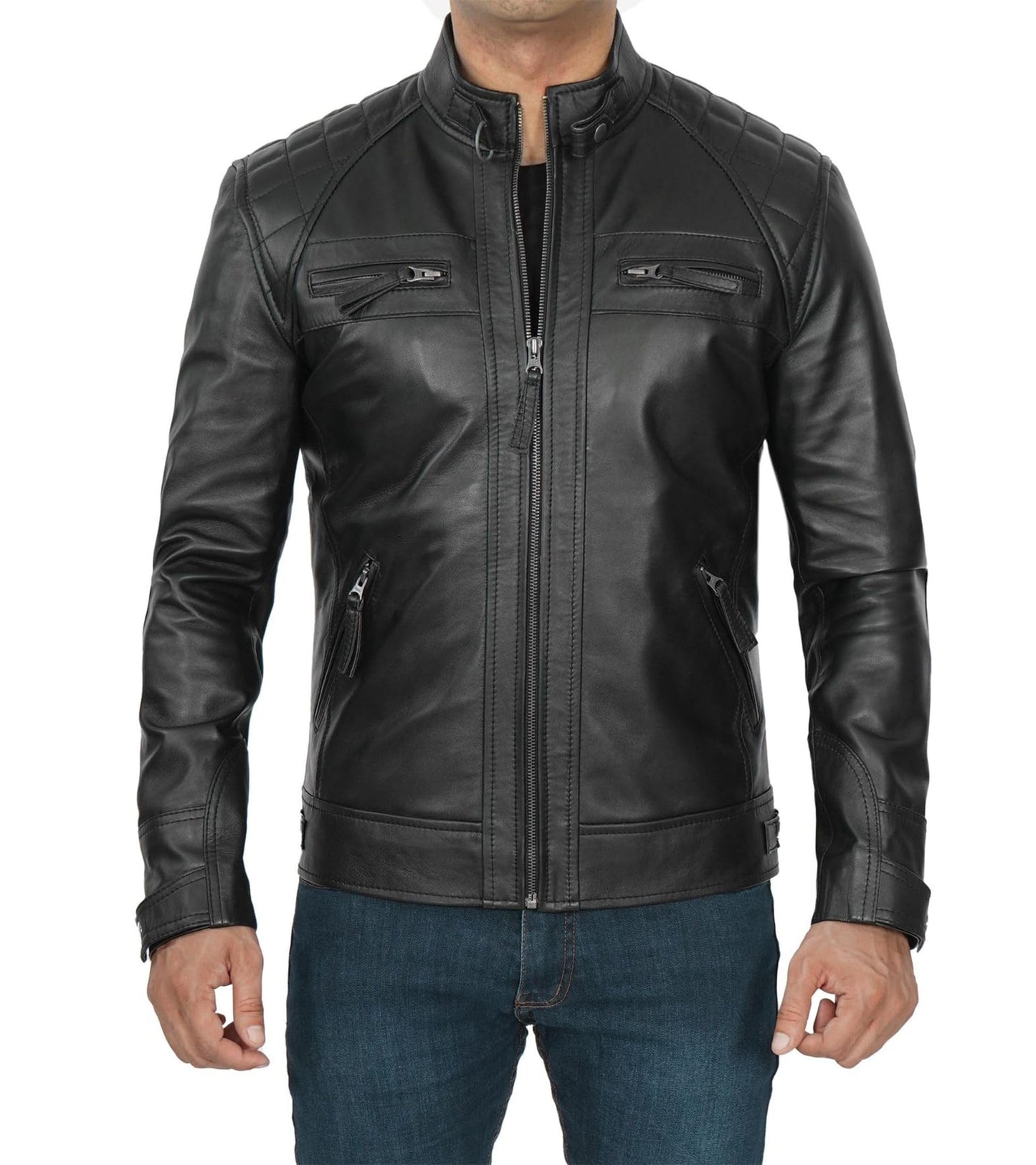 Decrum Leather Biker Jacket - Mens Leather Jackets | [1100094] Diamond 1 Black, L