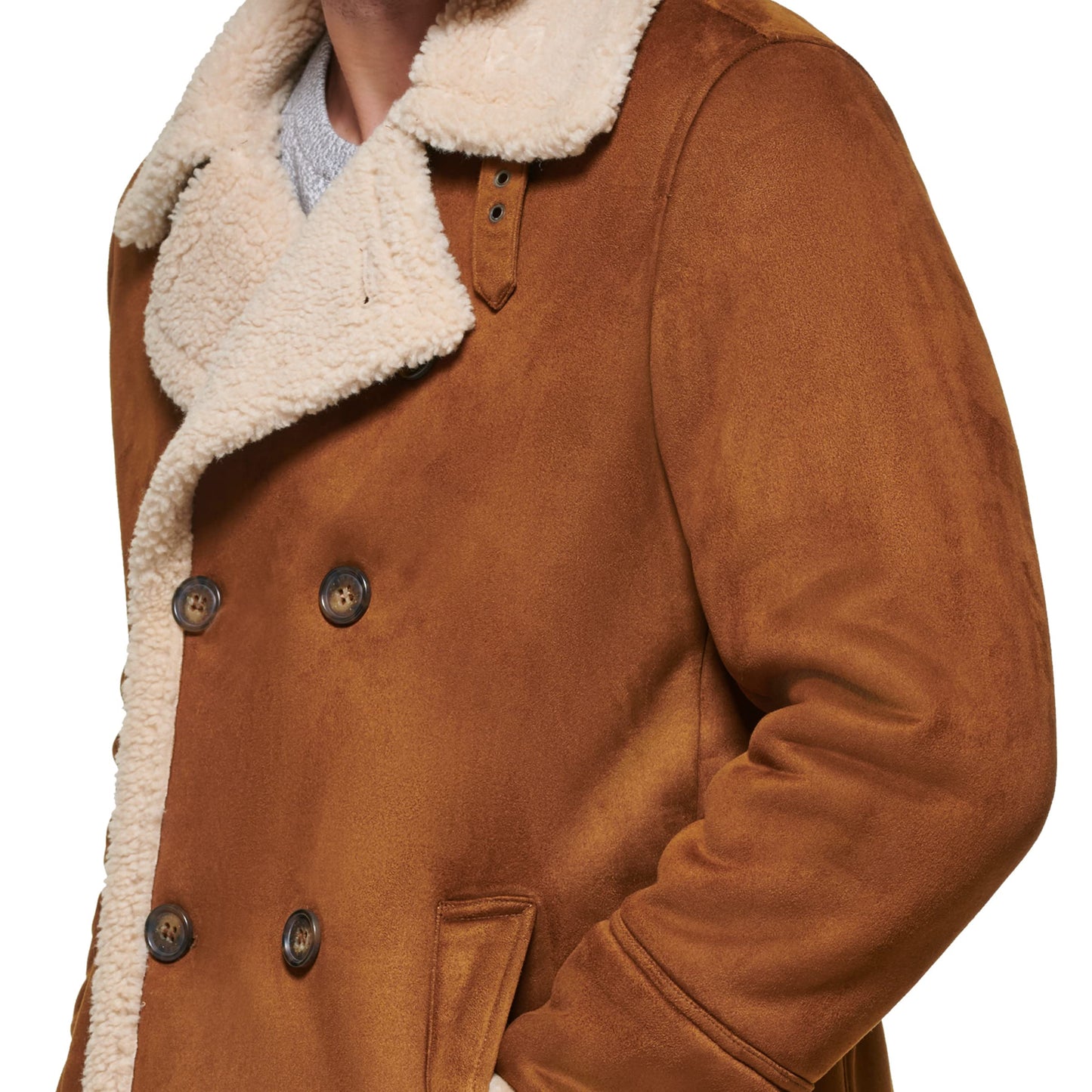 Dockers Men's Faux Shearling Midlength Overcoat, Cognac, X-Large