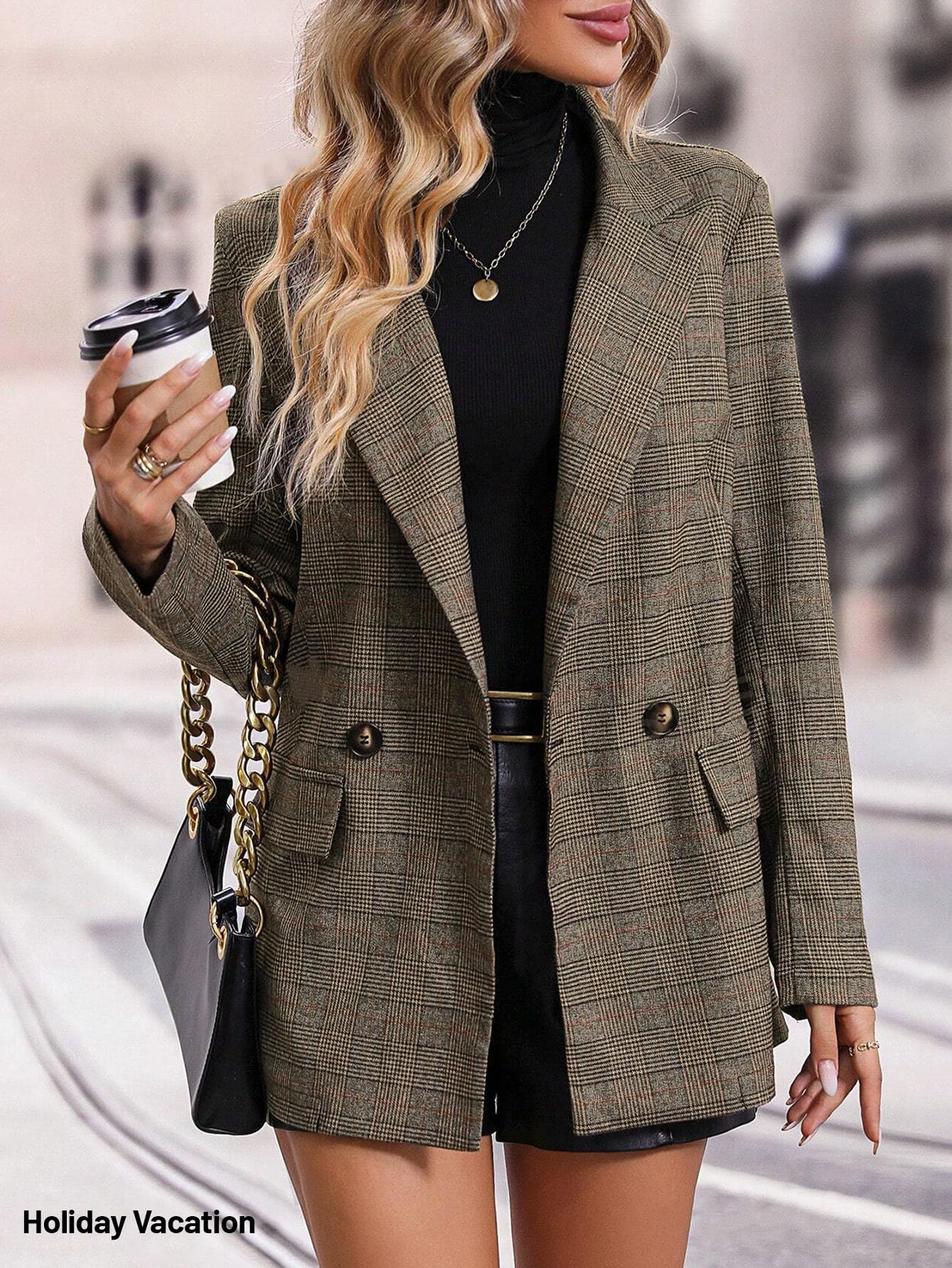Mina Self Plaid Blazer Jacket for Women Houndstooth 2026 Fall Winter Business Caual Tan Brown Work Office Womens Trendy Boyfriend Professional Fashion Dressy Ladies Women's Blazers & Suit Jackets