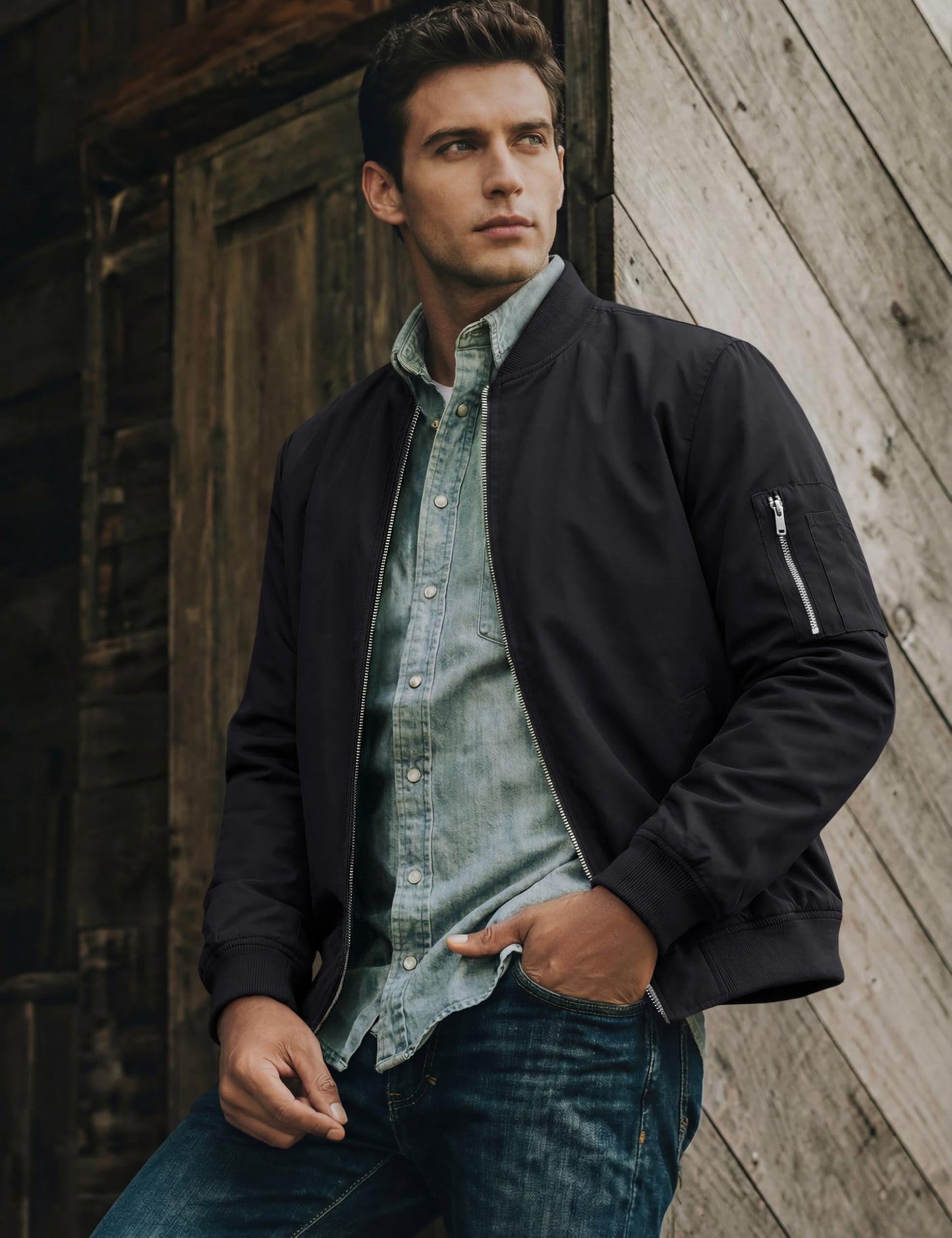 TACVASEN Bomber Jacket Men Varsity Jackets Black Bomber Jackets Men Windproof Jackets Mens Casual Jackets Mens Spring Jackets Harrington Jacket