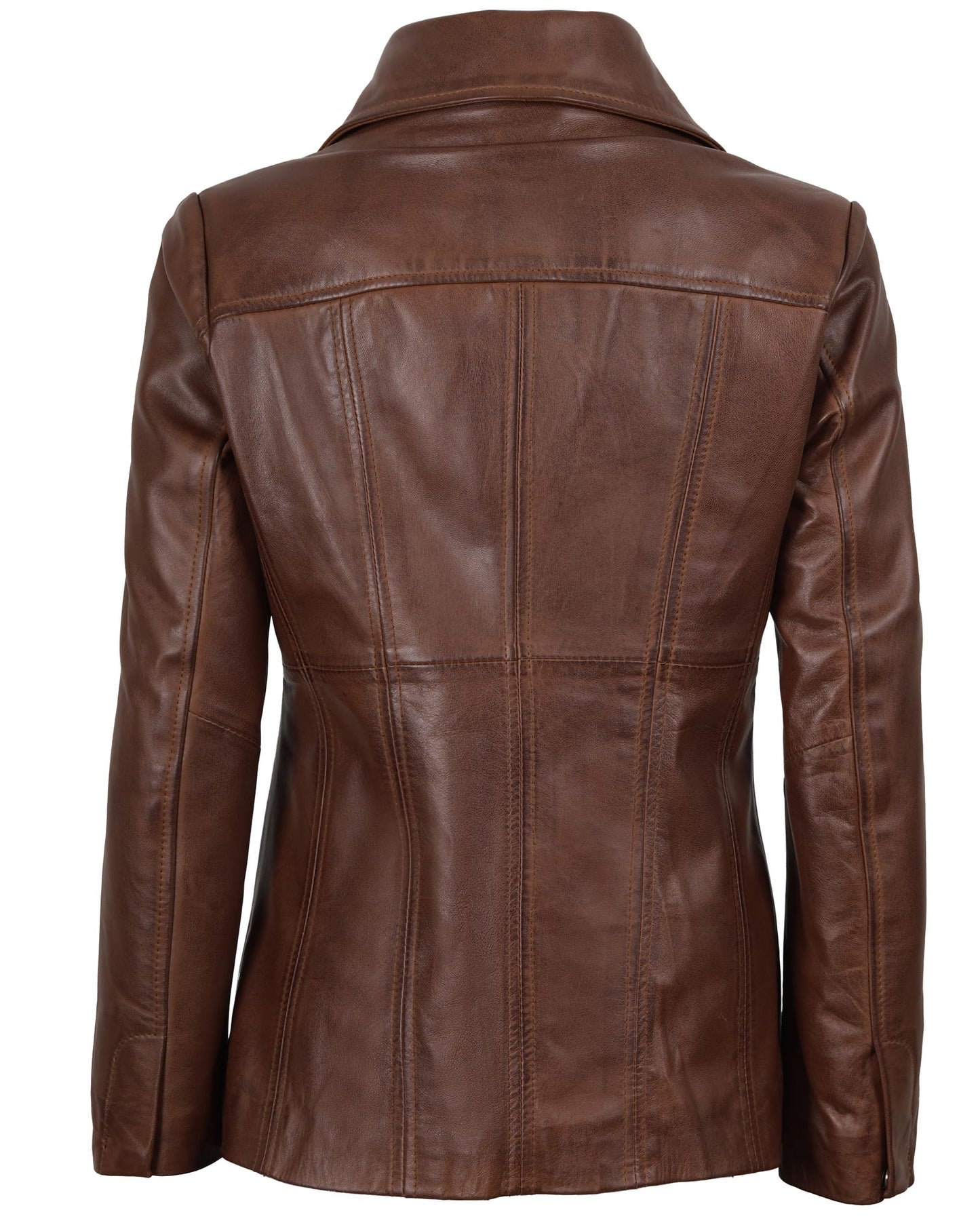 Blingsoul Disc Brown Womens Leather Blazer - Real Leather Jacket Coat For Women | [1304952] Bitonto Brown, S