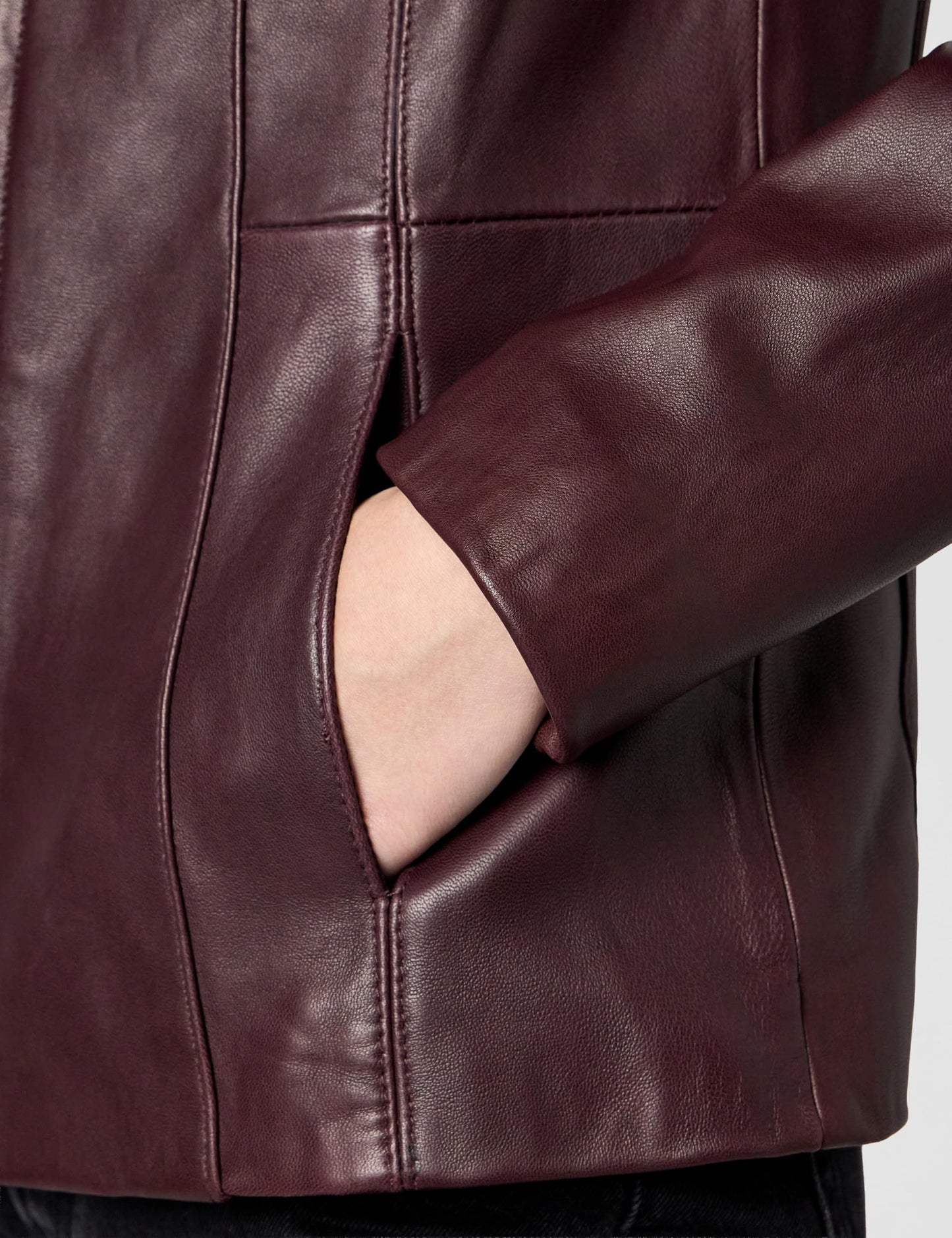 Cole Haan Women's Leather Wing Collared Jacket, Chianti, Small