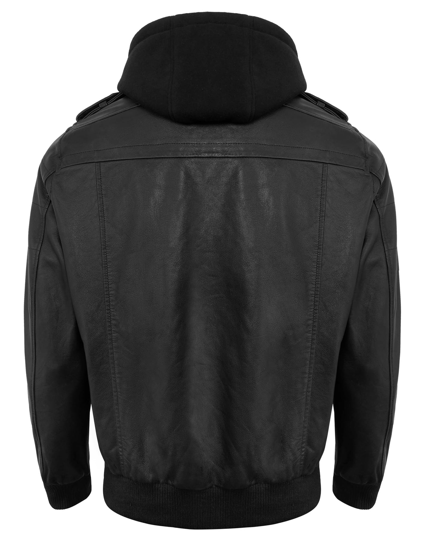UrbanFocal Hooded Black Leather Bomber Jacket Men - Real Lambskin Leather Jackets For Mens With Detachable Hood | [101009905] Edinburgh Black, XL