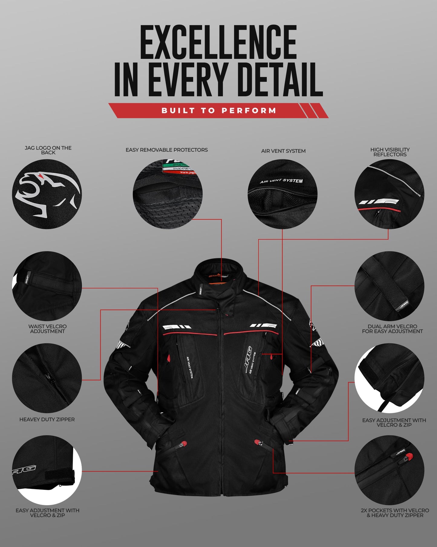 J.A.G. JAG Touring Motorcycle Armor Jacket for Men, Dual Sports Water Resistant Adventure Riding Jacket with Cordura Fabric & CE Armor Impact Protection