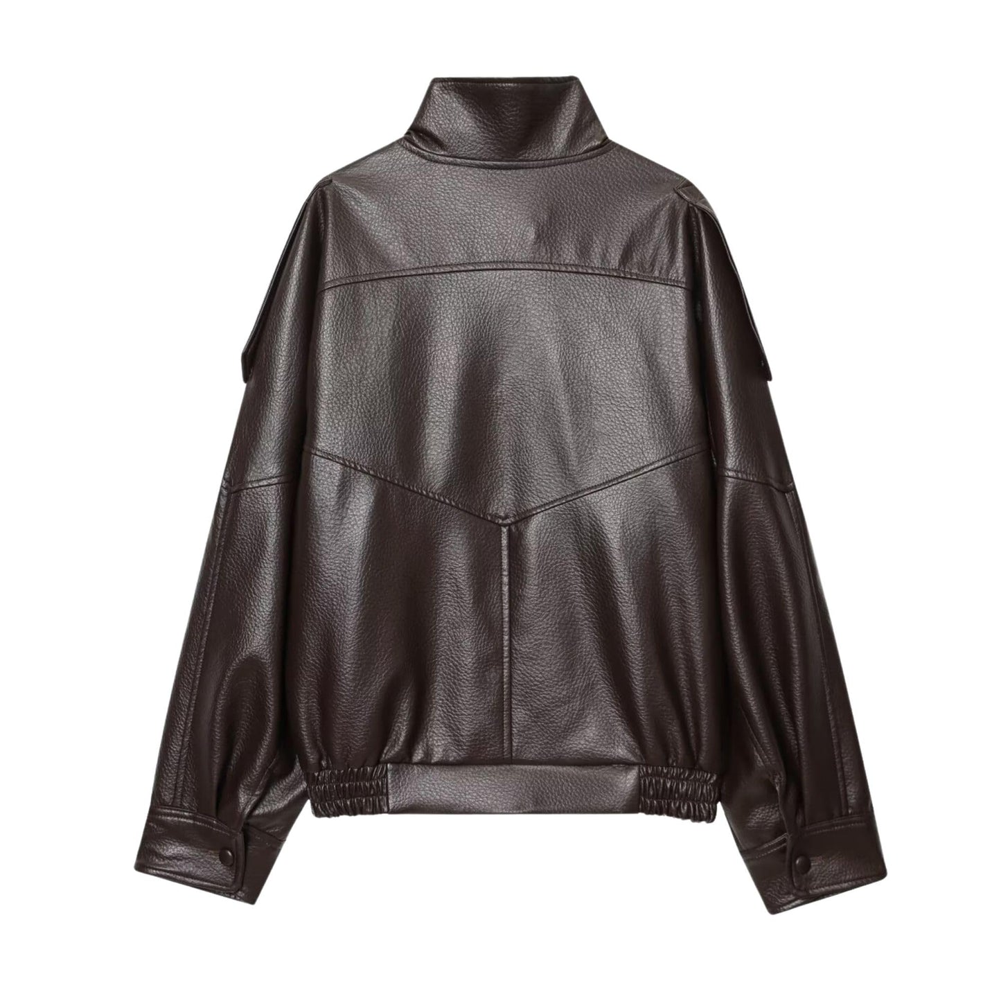 FindThy Women’s Oversized Faux Leather Jacket Casual High Collar Long Sleeve Zip Up Fall Fashion Motorcycle Coats(4201-BrownA1-S-LB)