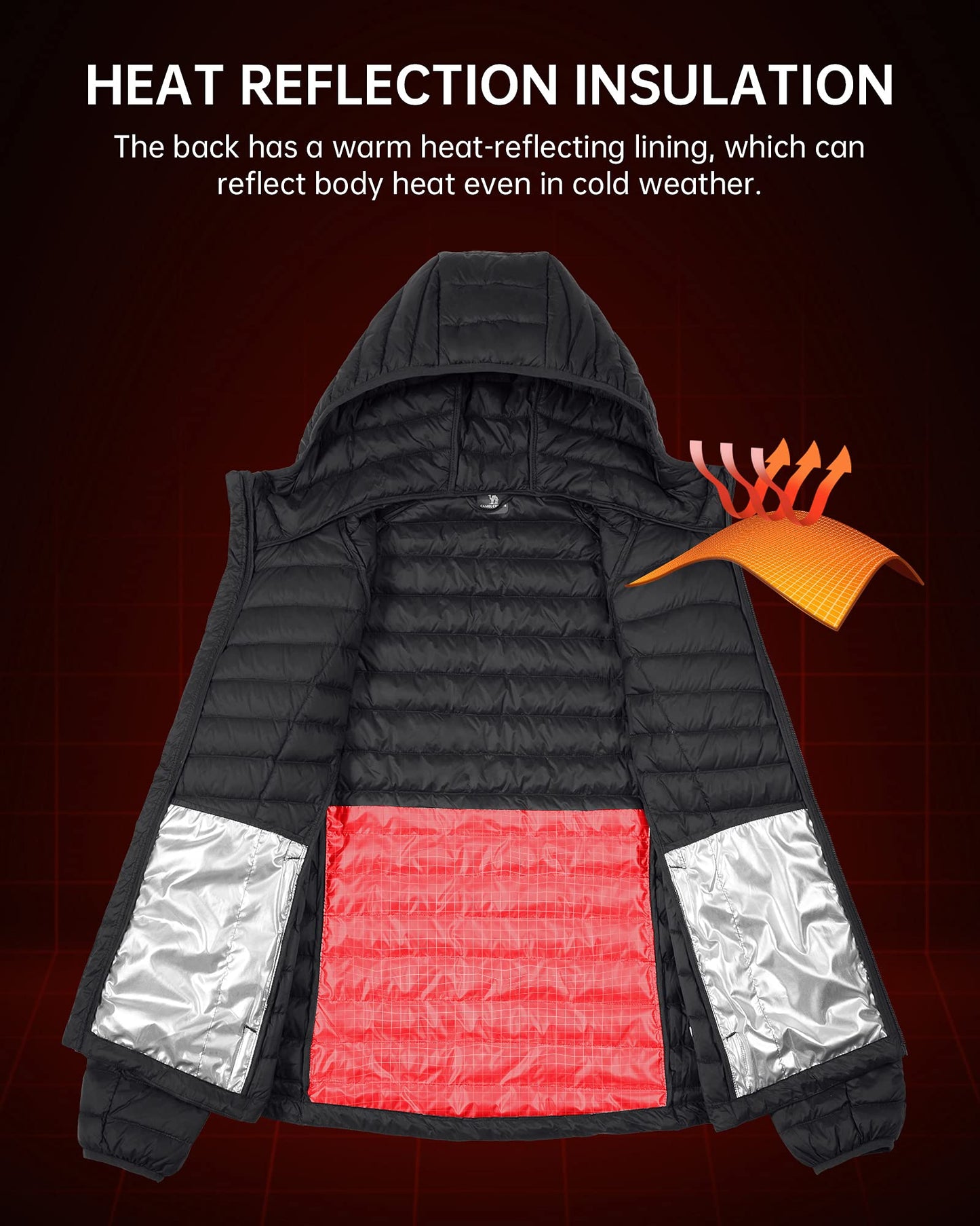 CAMELSPORTS Women's Down Jacket Hooded Winter Light Weight Short Puffer Coats Packable Warm Windproof Ladies Parka
