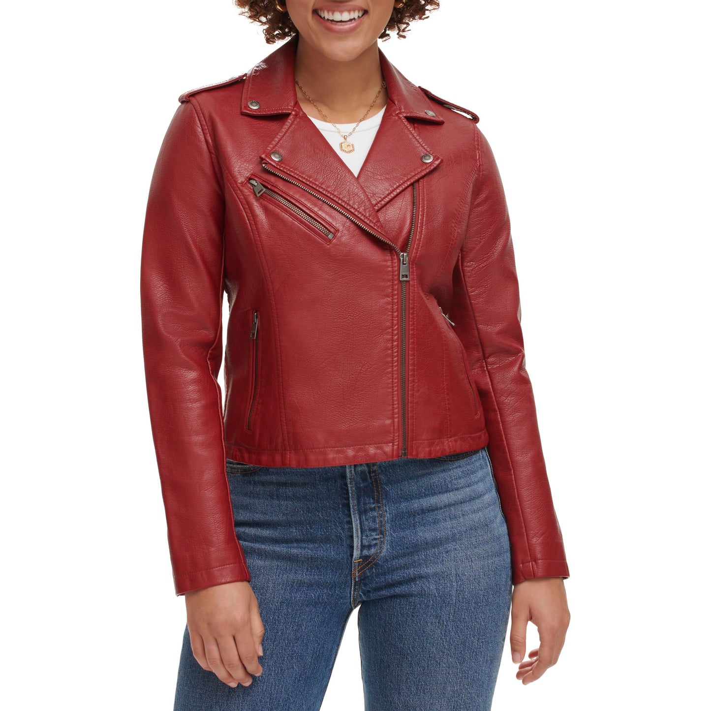 Levi's Women's Faux Leather Jacket, Deep Cherry Red, Medium