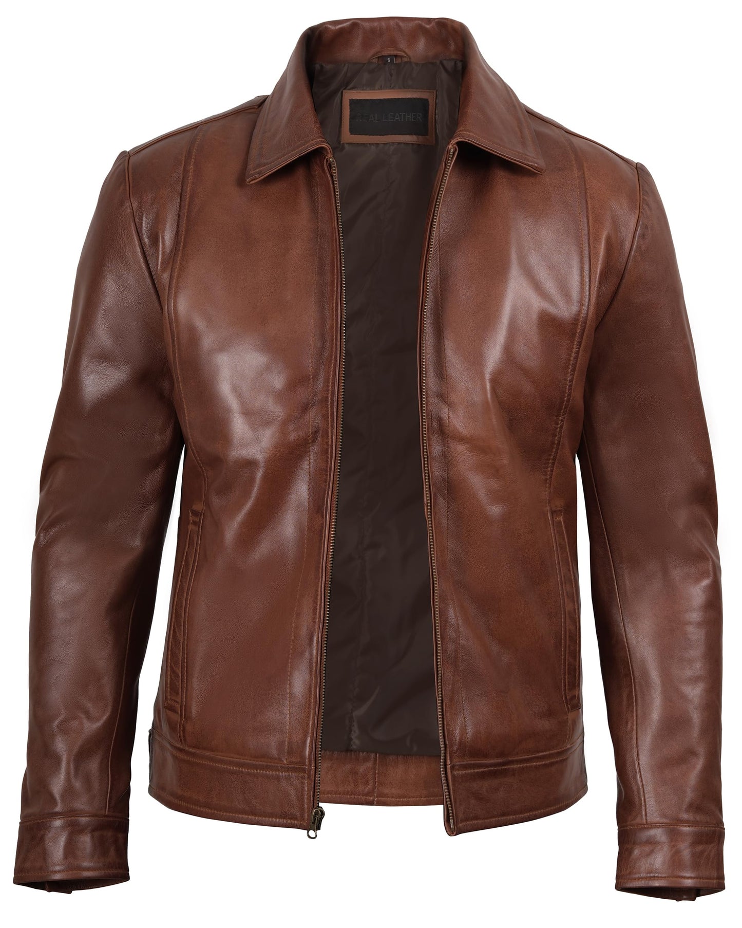 Decrum Vintage Leather Jacket - Lambskin Brown Leather Jackets Men | [1100374] Jose Cognac, L