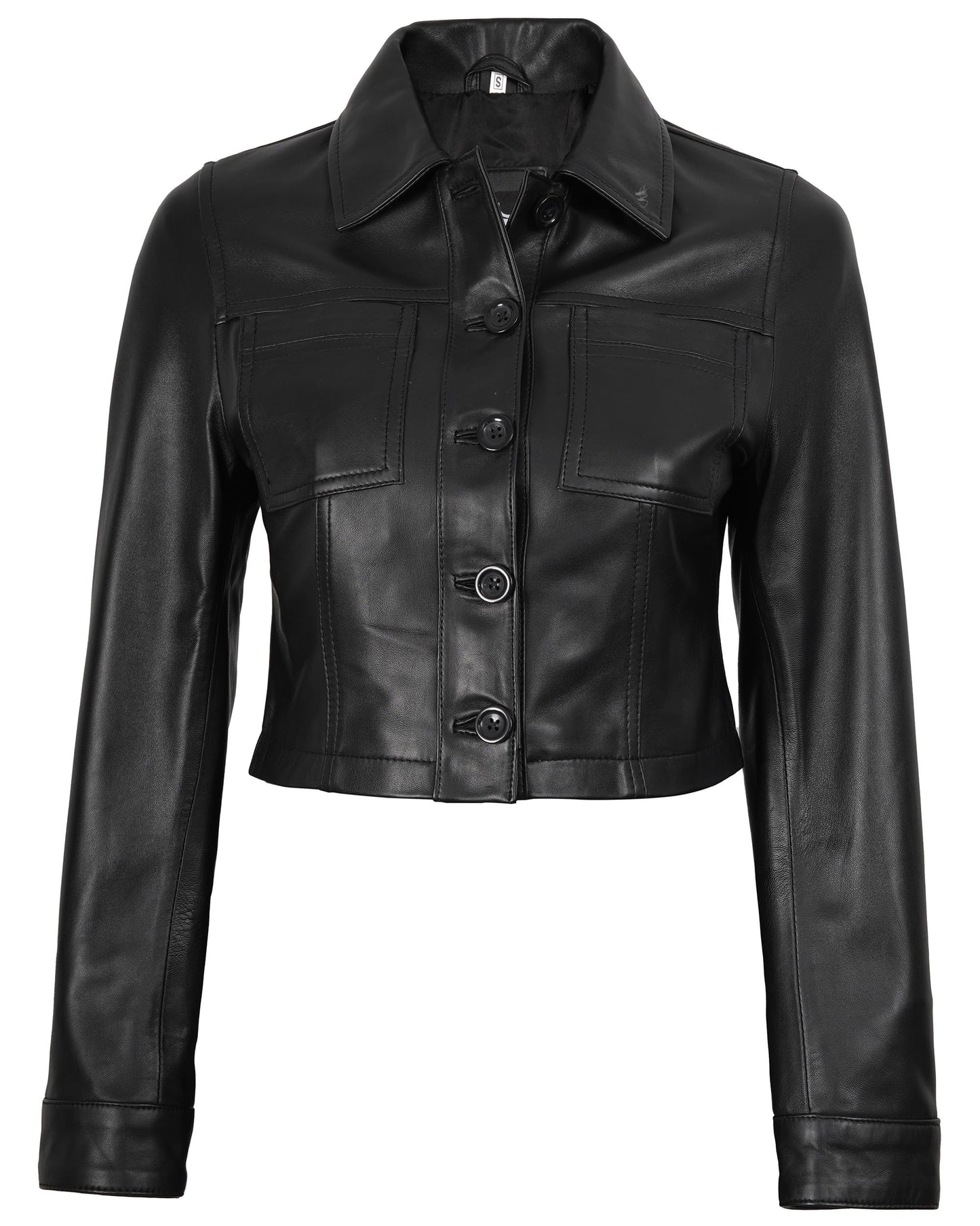 fjackets Leather Jacket Cropped Women - Real Lambskin Women Leather Jacket|Mable Cropped Black, [1329304] L
