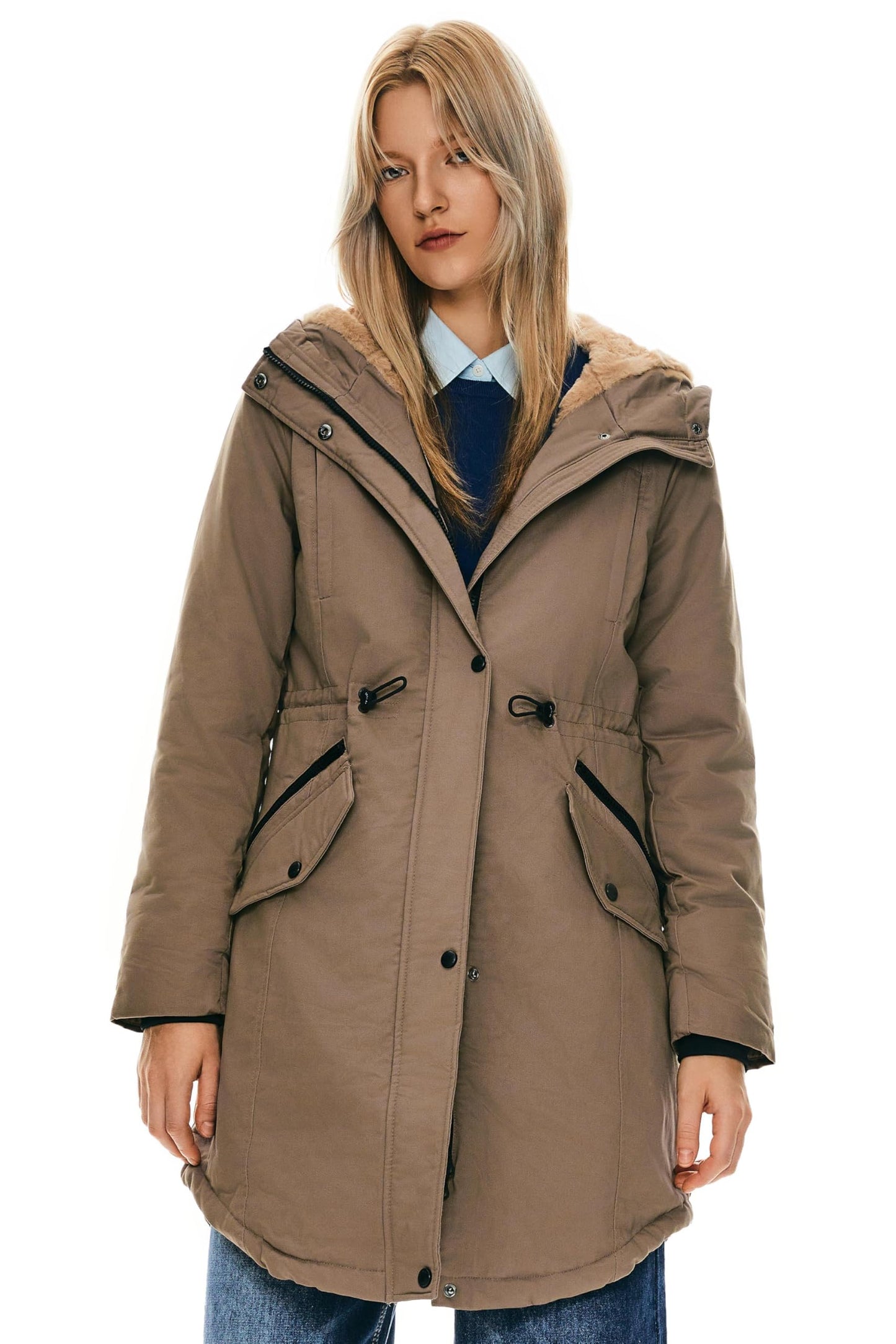 Orolay Women's Thicken Fleece Lined Parka Winter Coat Hooded Jacket with Pockets Kangaroo M