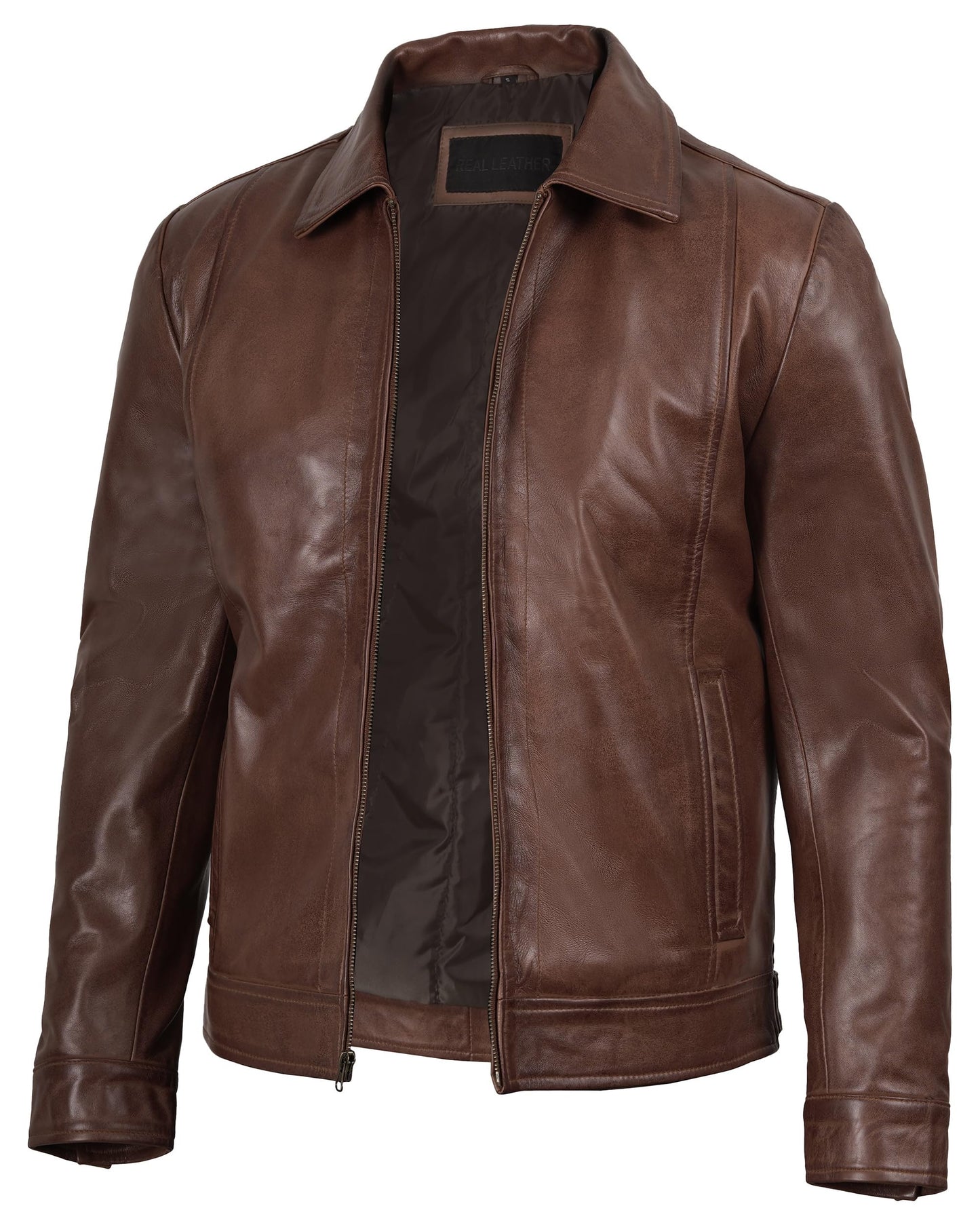 fjackets Mens Leather Jacket - Real Leather Jackets For Men - Motorcycle Leather Jacket Men Wiiick Cognac |[1100375], XL