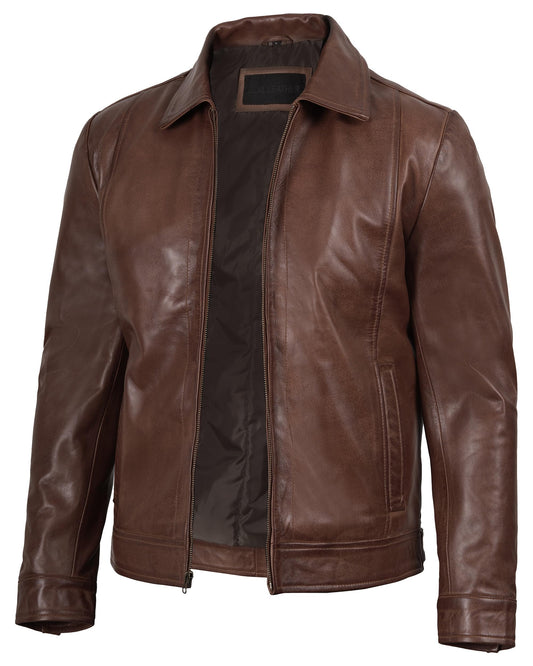 fjackets Mens Leather Jacket - Real Leather Jackets For Men - Motorcycle Leather Jacket Men Wiiick Cognac |[1100375], XL