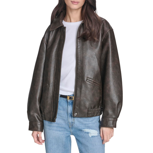 Levi's Women's Faux Leather Relaxed Fit Bomber, Brown, Medium