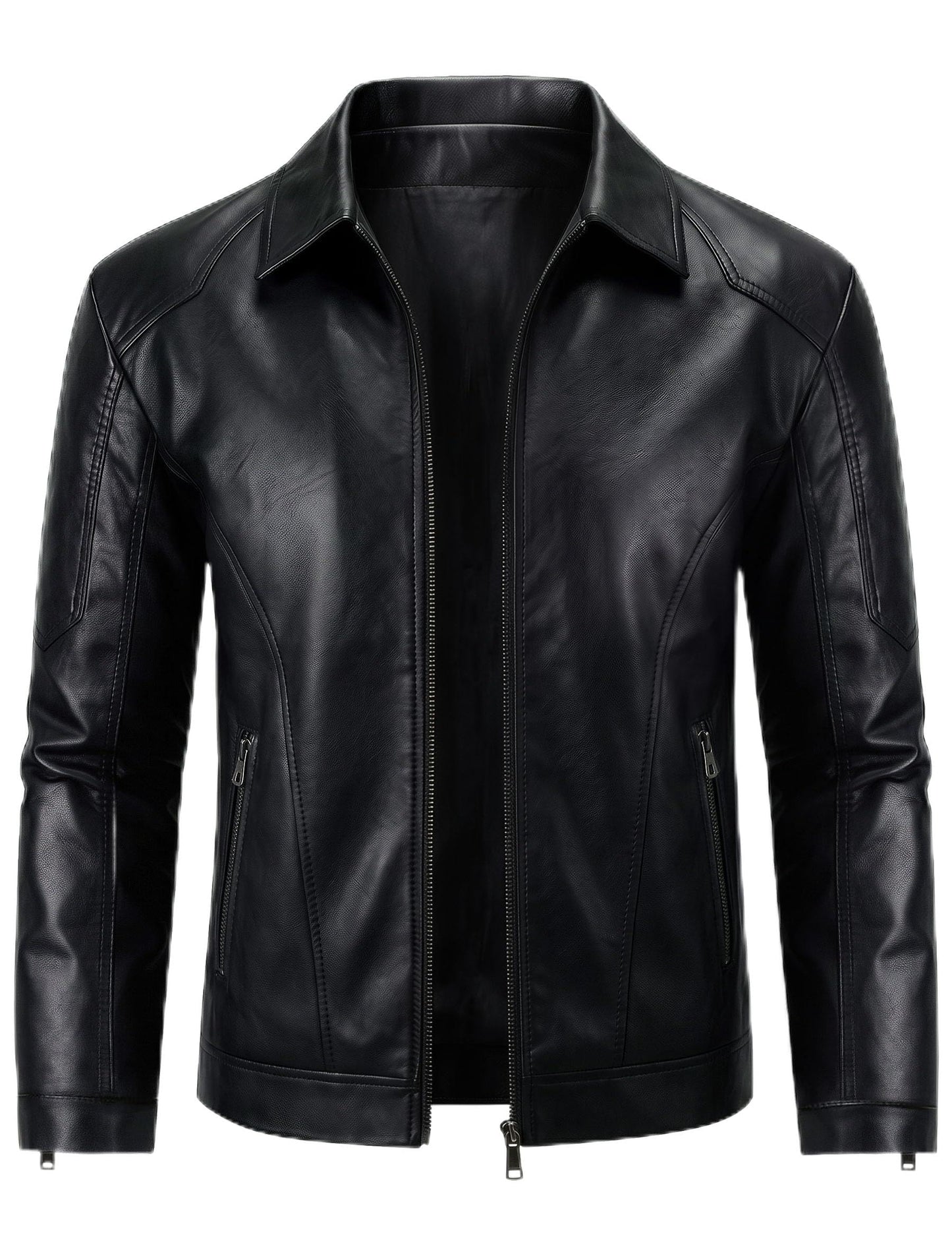 Zbrandy Mens Leather Jacket Faux Leather Motorcycle Jackets Turn Down Collar Biker Coat Outwear Black L
