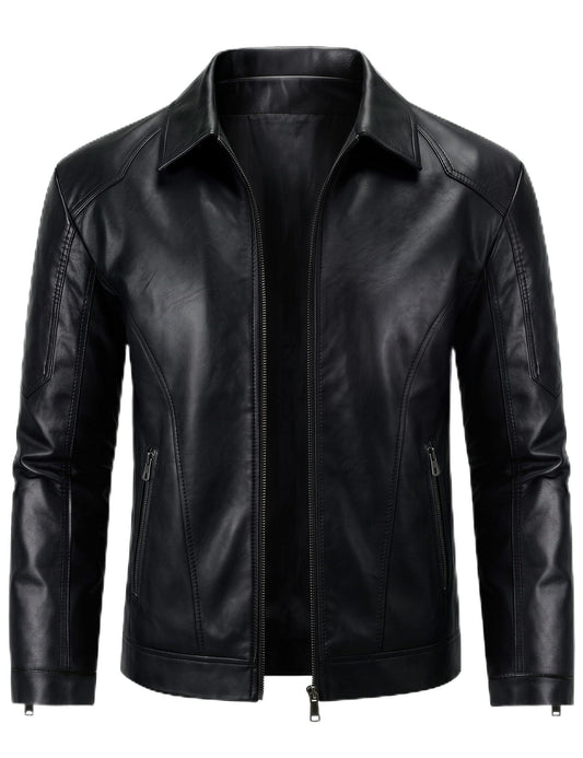 Zbrandy Mens Leather Jacket Faux Leather Motorcycle Jackets Turn Down Collar Biker Coat Outwear Black L