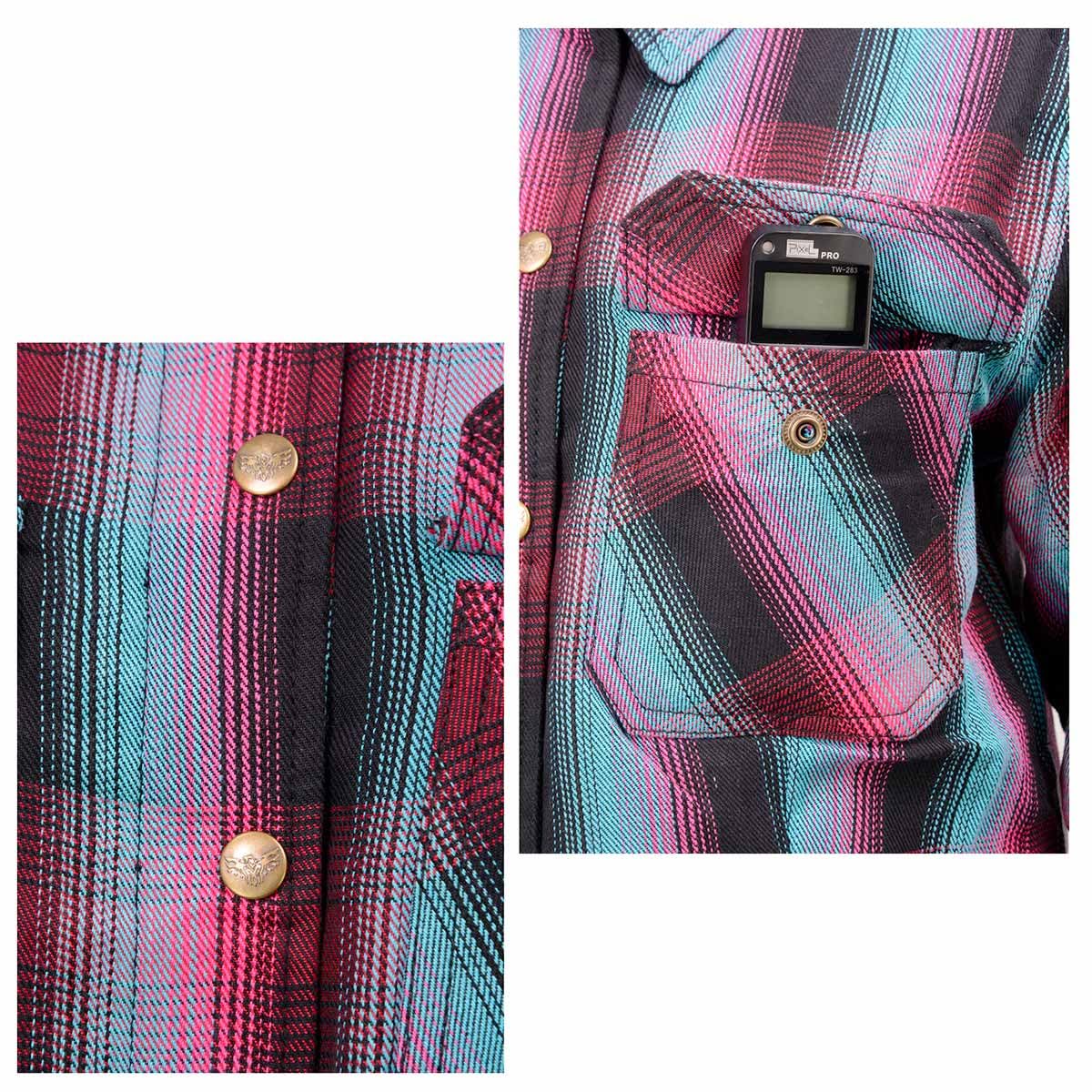 Milwaukee Leather Women’s Motorcycle Plaid Armored Flannel Riding Shirt with Aramid Fiber Reinforced and CE Armor - 2X-Large