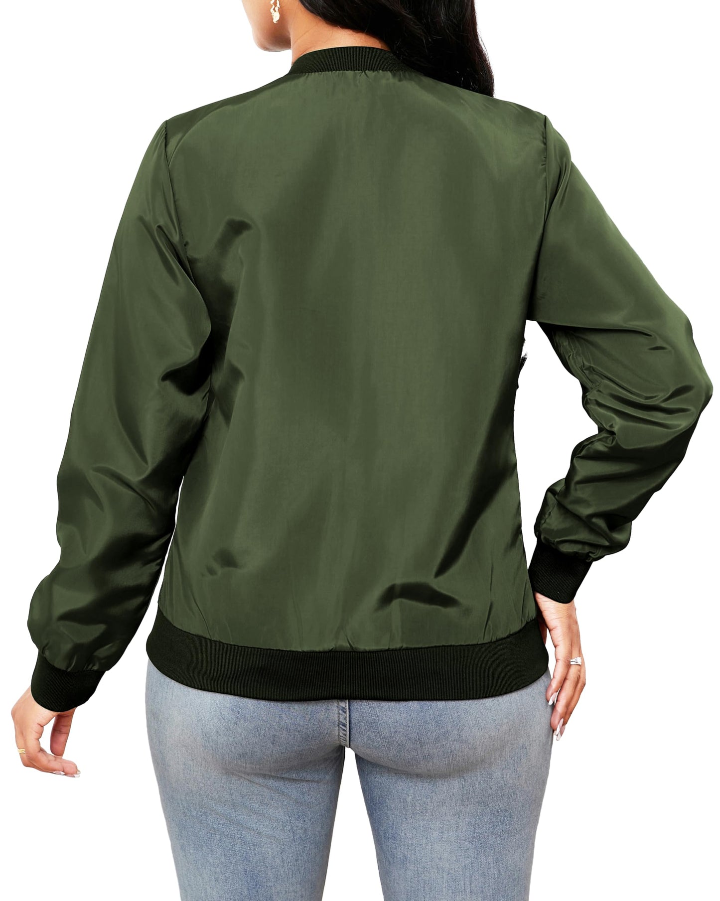 sexycherry ArmyGreen Bomber Jackets for Women Casual Short Outwear Coats