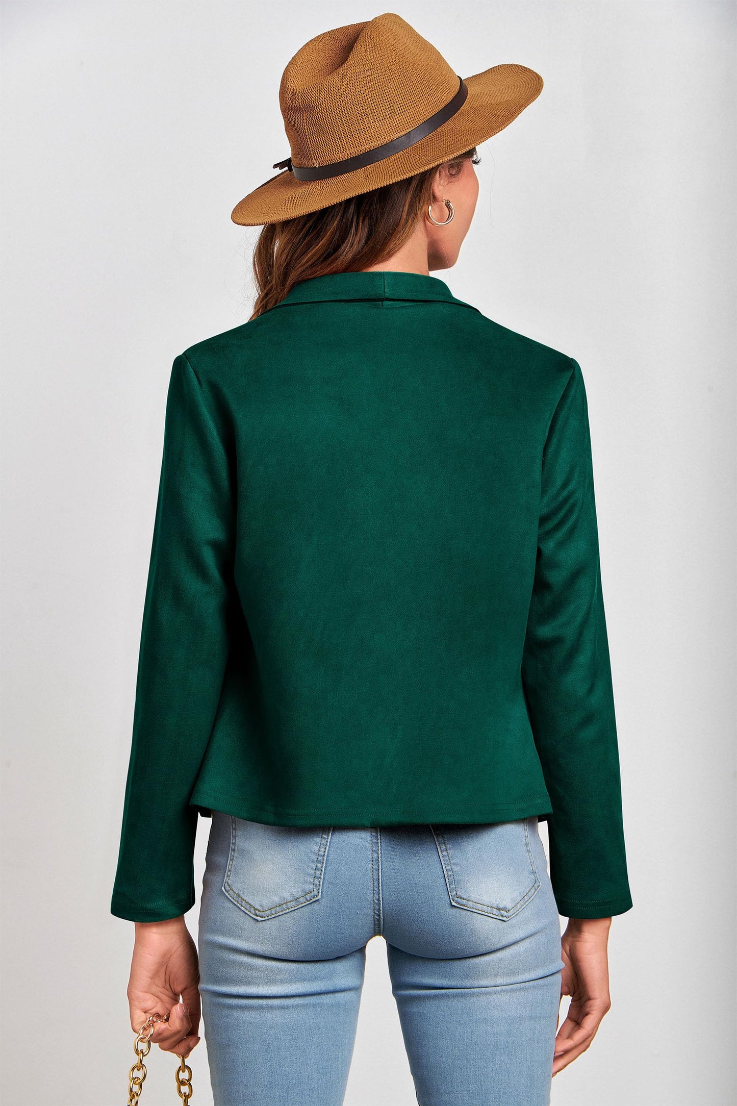 PRETTYGARDEN Women's Faux Suede Jackets 2026 Fashion Fall Clothes Long Sleeve Open Front Cropped Coat Outwear (Dark Green,Large)