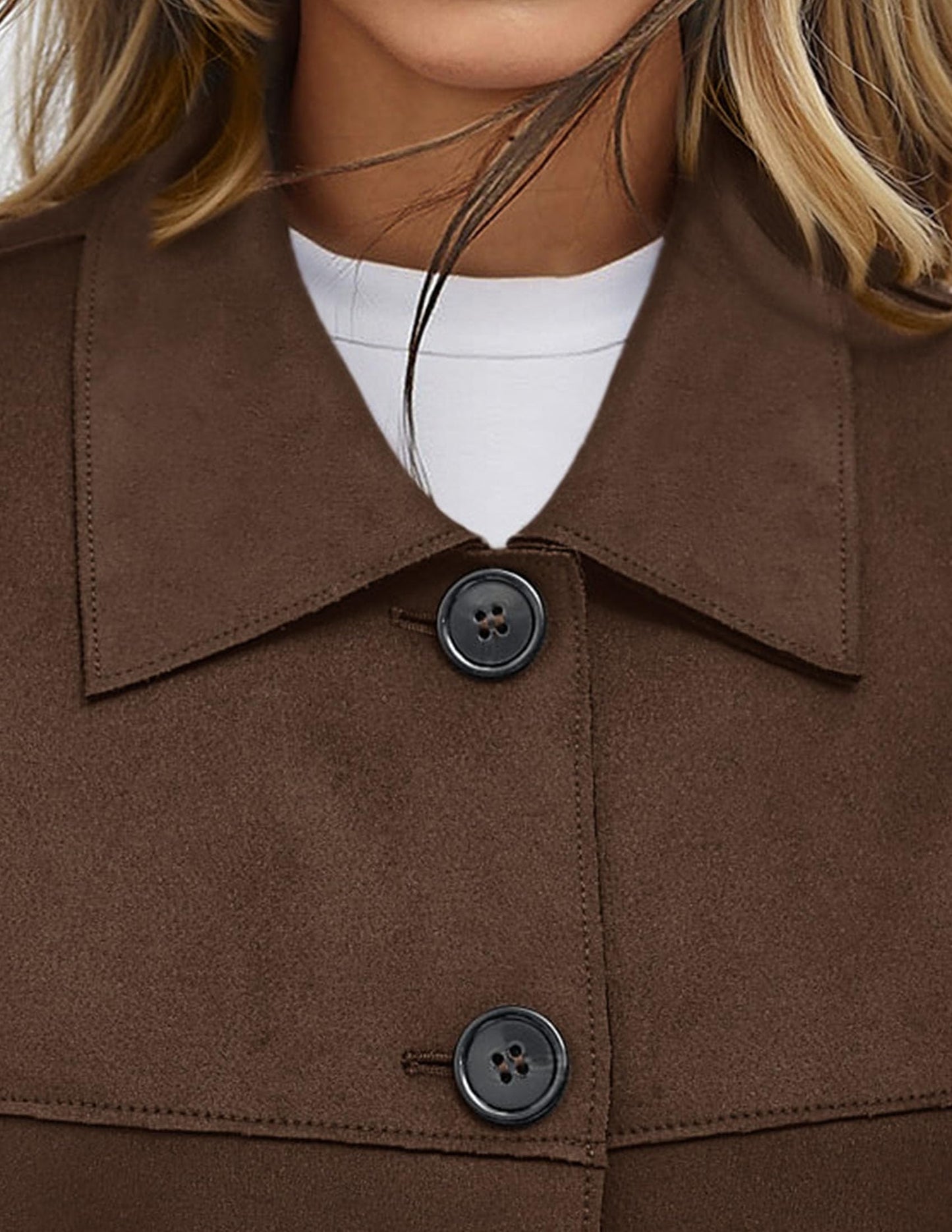PRETTYGARDEN Women's Faux Suede Cropped Jacket Casual Lightweight Fall Fashion 2026 Winter Coats Outerwear Trendy Clothes (Dark Brown,Medium)