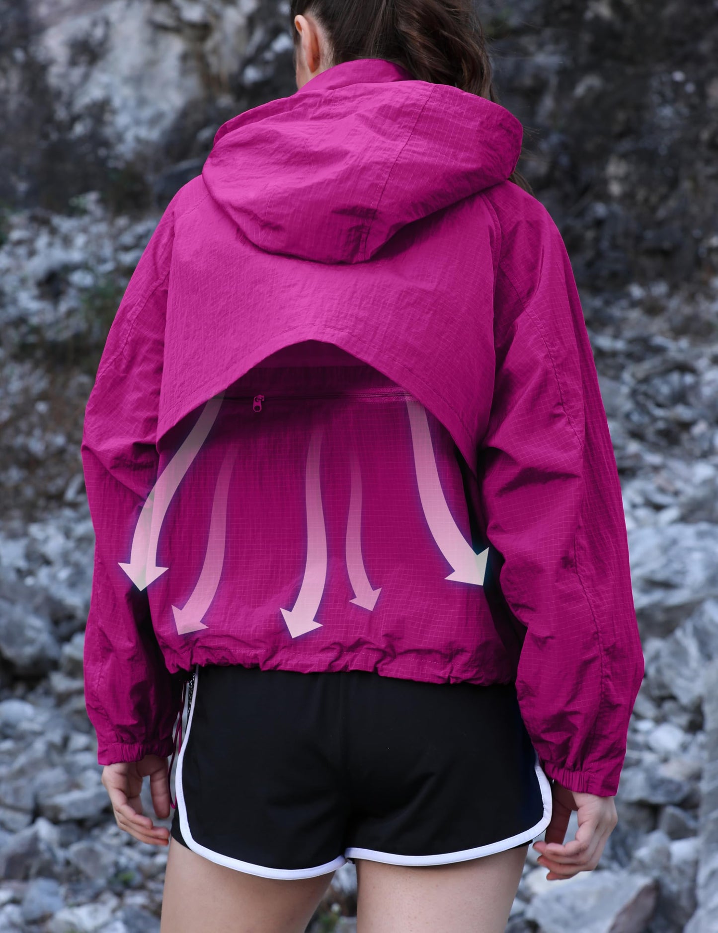 PESION Packable Rain Jacket Women Lightweight Waterproof Raincoat with Hood Cycling Biker Jackets, Hot Pink, Large
