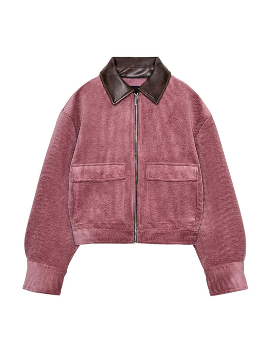 Silly Turtle Corduroy Jacket Women Utility Cropped Bomber Jacket Spring Color Block Work Out Fall Jackets(0633-DustyRose-S)