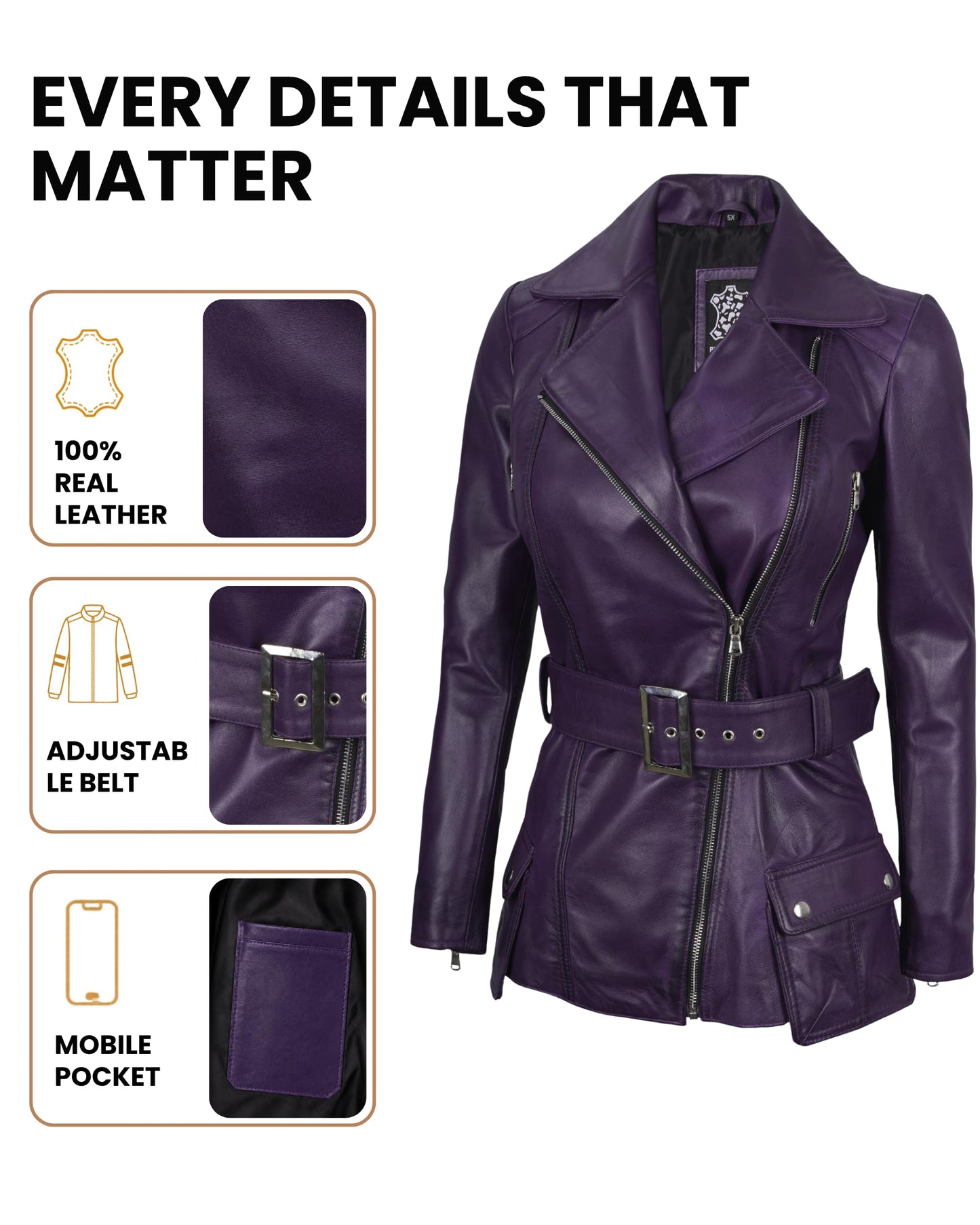 Decrum Womens Motorcycle Jacket - Winter Jacket Purple jacket women | [1326802] Victoria Purple S