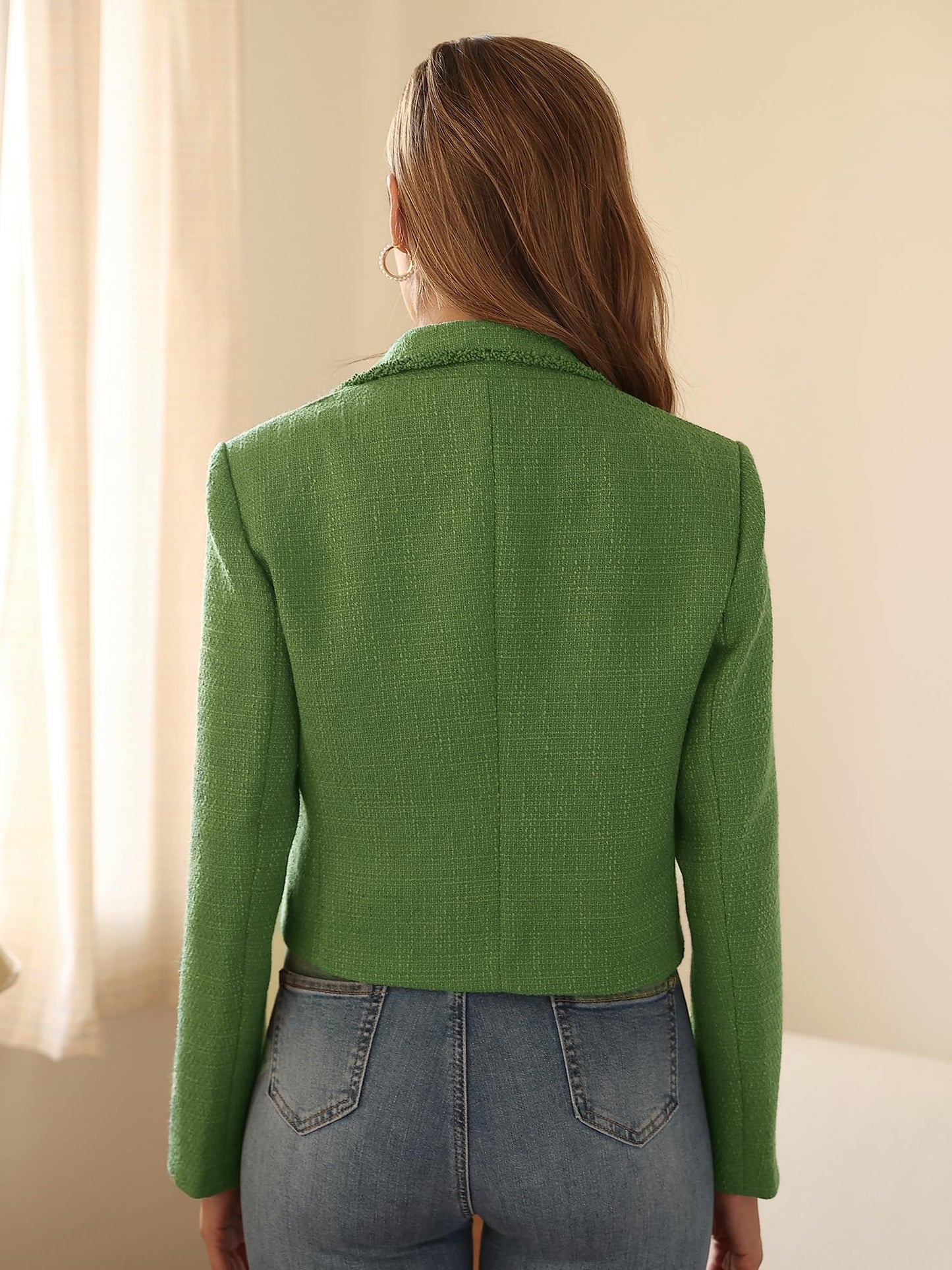 M.Infisavo Women’s Cropped Tweed Jacket Blazer with Pockets Notch Lapel