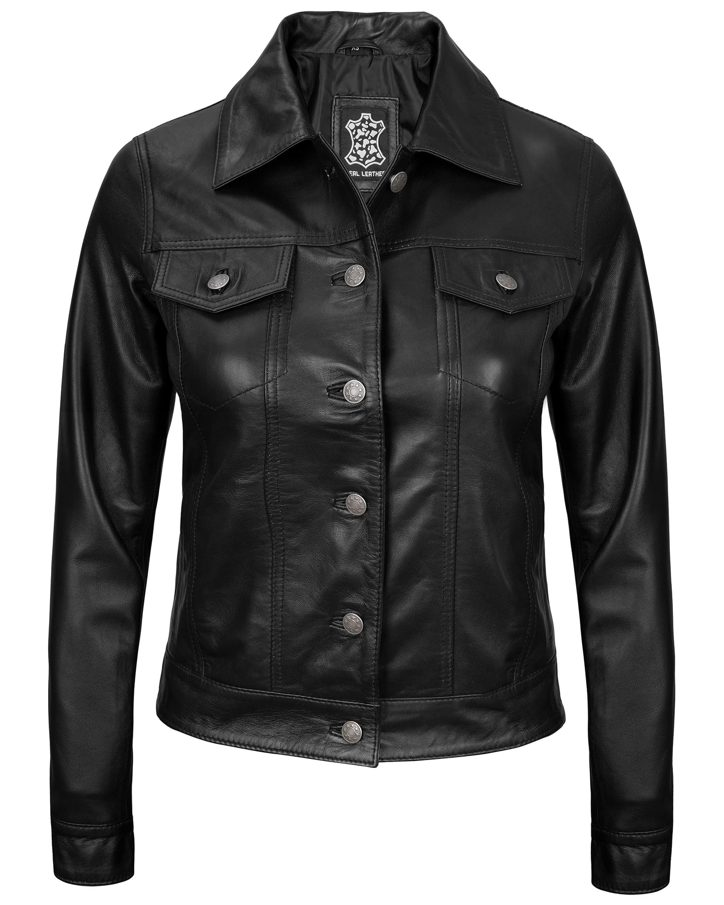 Blingsoul Leather Trucker Jacket Women - Vintage Style Womens Black Leather Jacket | [1314333] Fernando Black, M