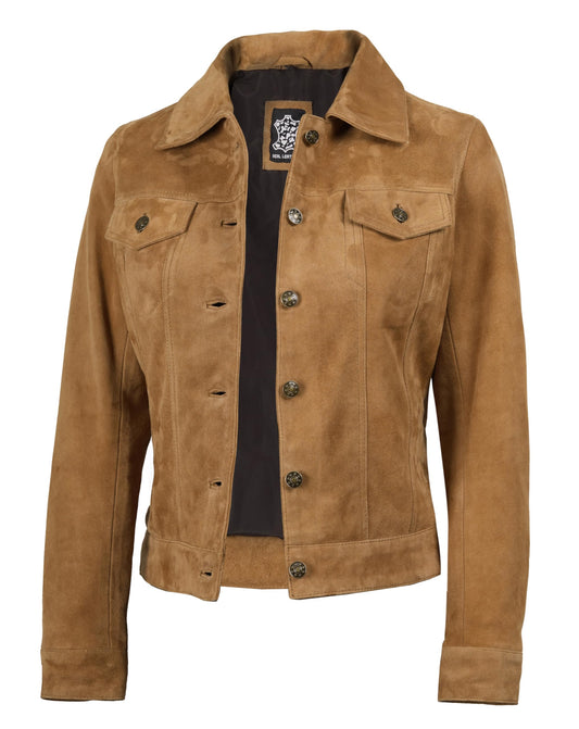 fjackets Leather Jacket Women - Real Lambskin Leather Jacket For Women Shirt Collar Style| Fernando Light Brown, [1318854] L