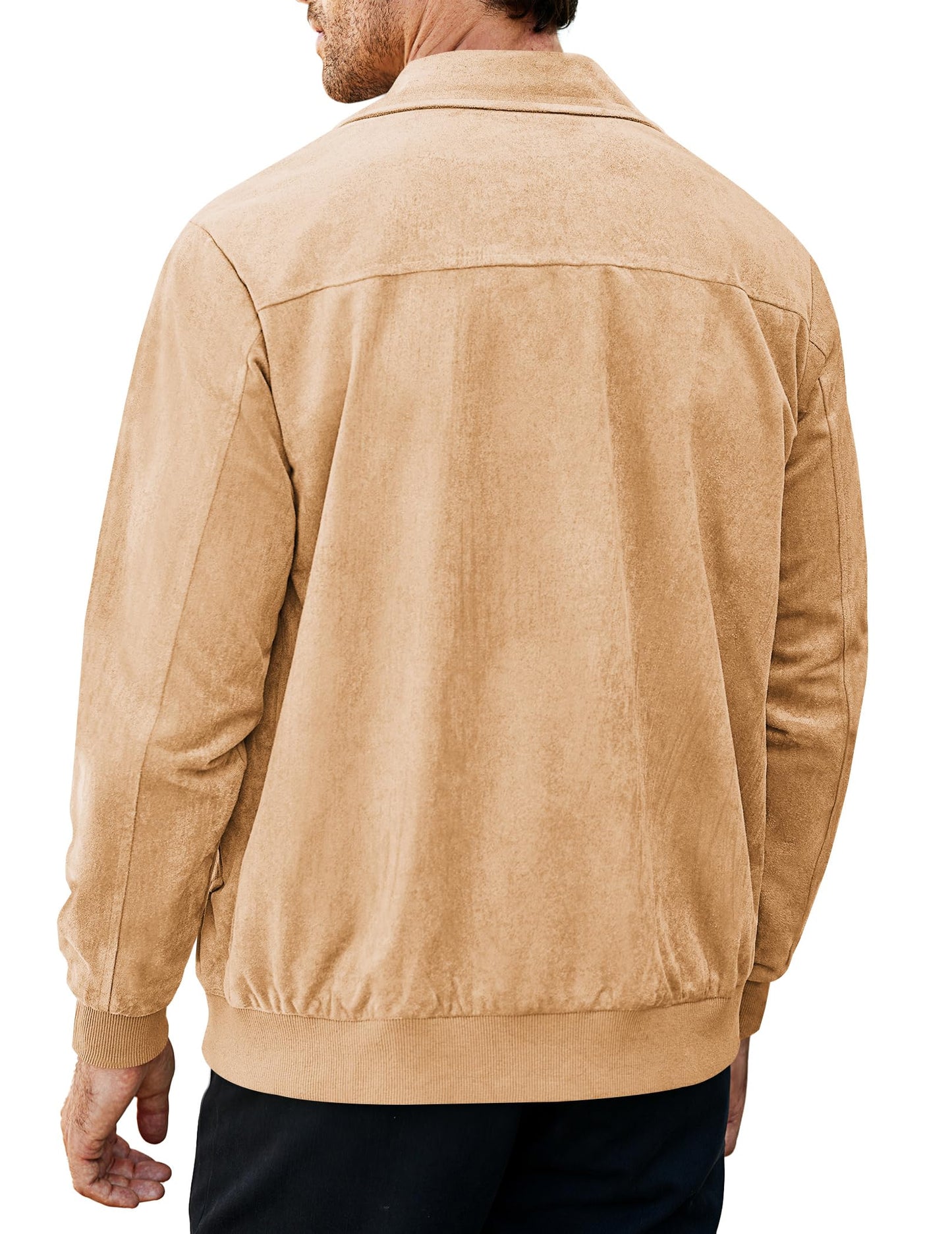 COOFANDY Mens Zip Up Suede Jacket Casual Stylish Leather Jacket Light Tan