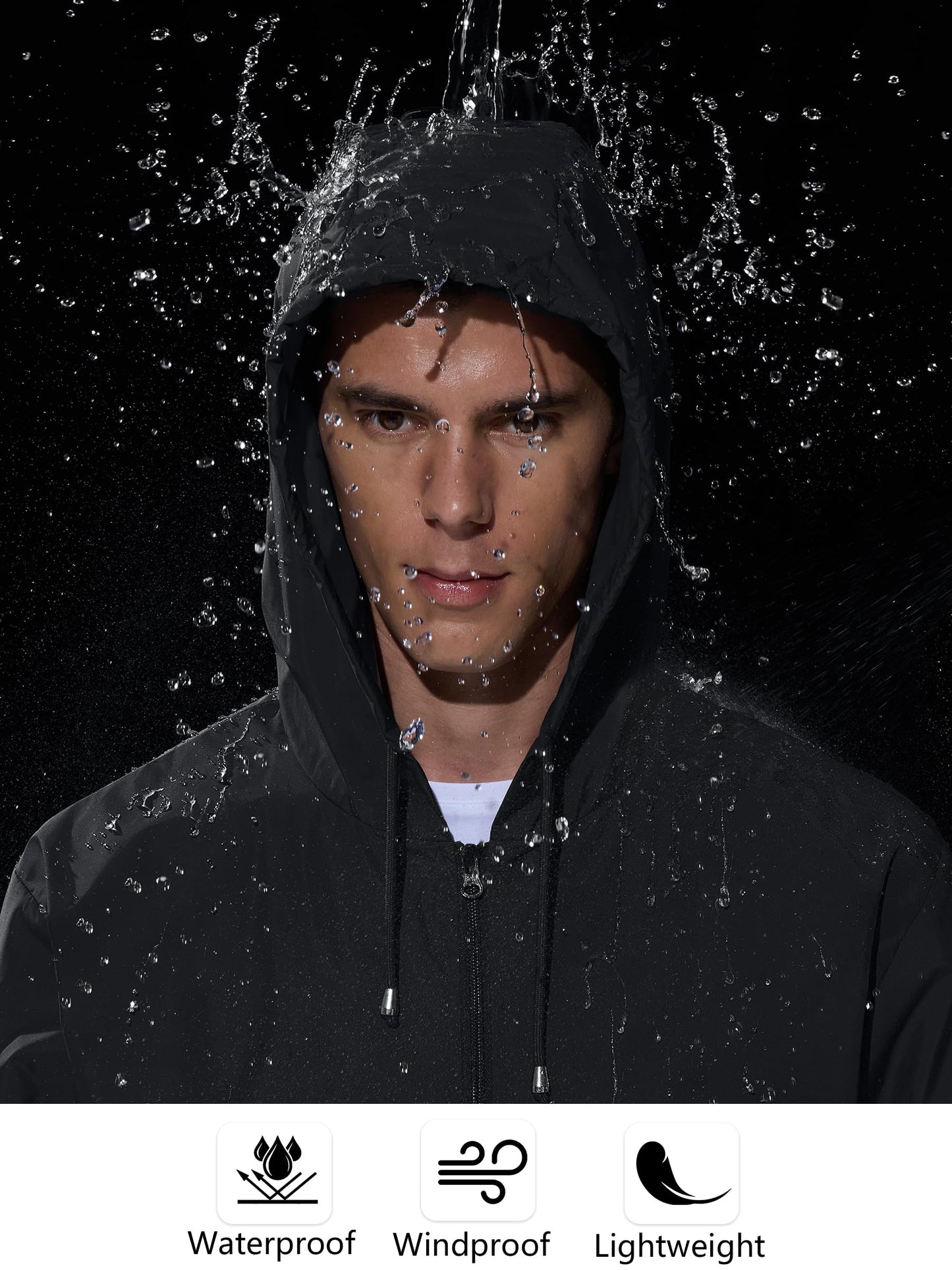 UIQUR Mens Rain Jacket Raincoat Waterproof Windbreaker Black XL