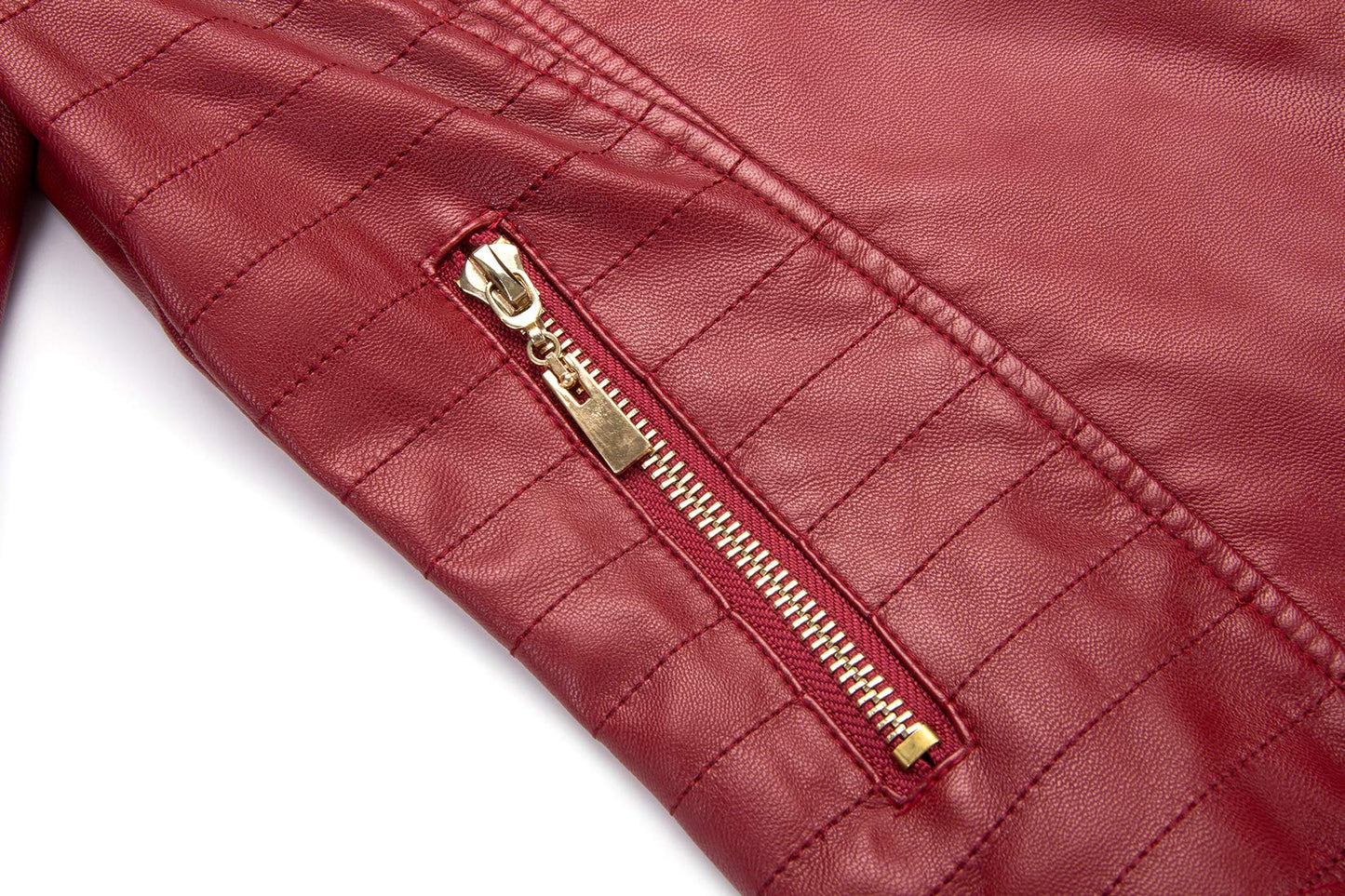 chouyatou Women's Candy Color Asymmetric Zip Slim Faux Leather Cropped Moto Jacket (Medium, Dark Red)