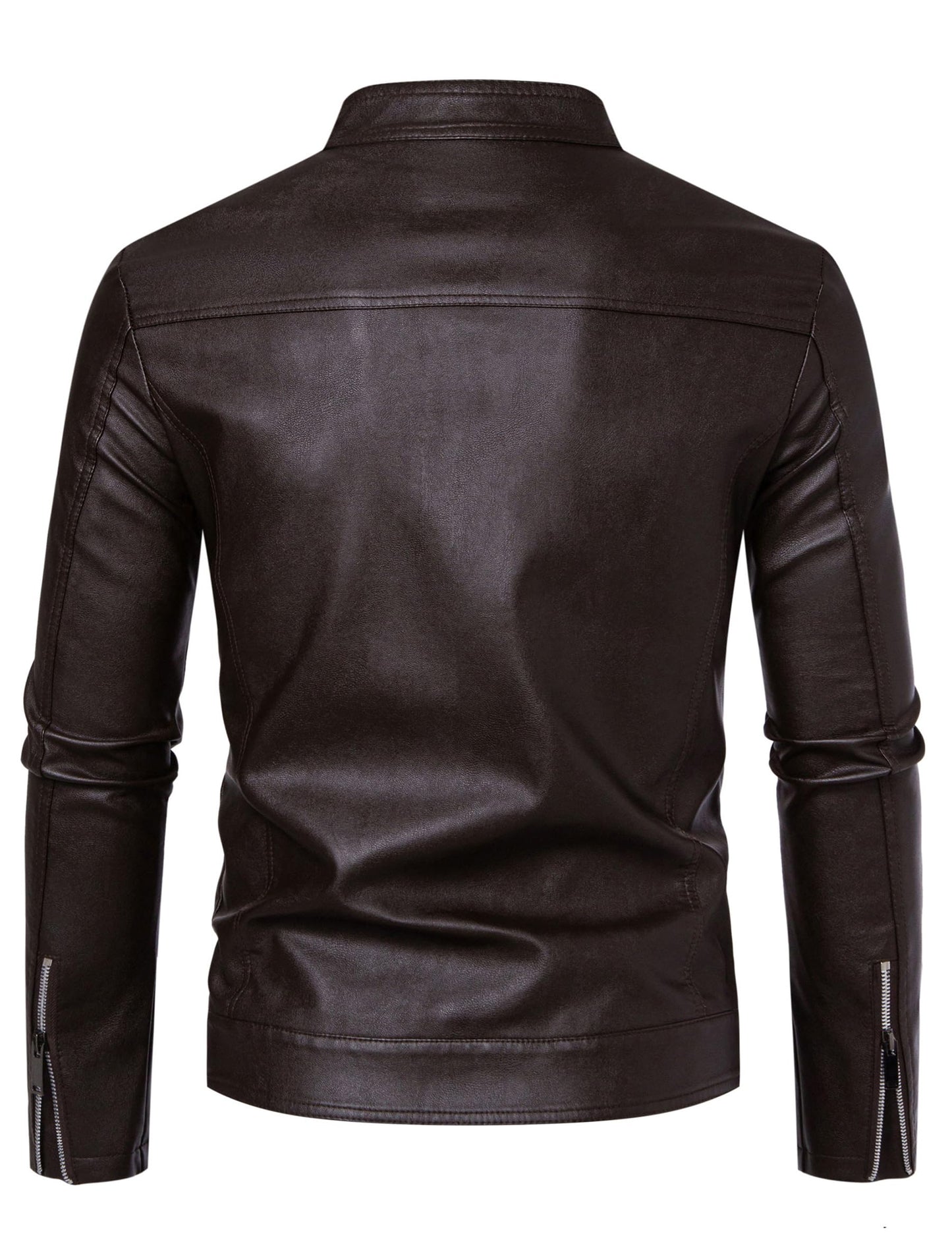 Dark Brown Leather Jacket Men Faux Leather Motorcycle Jackets Biker Coat L