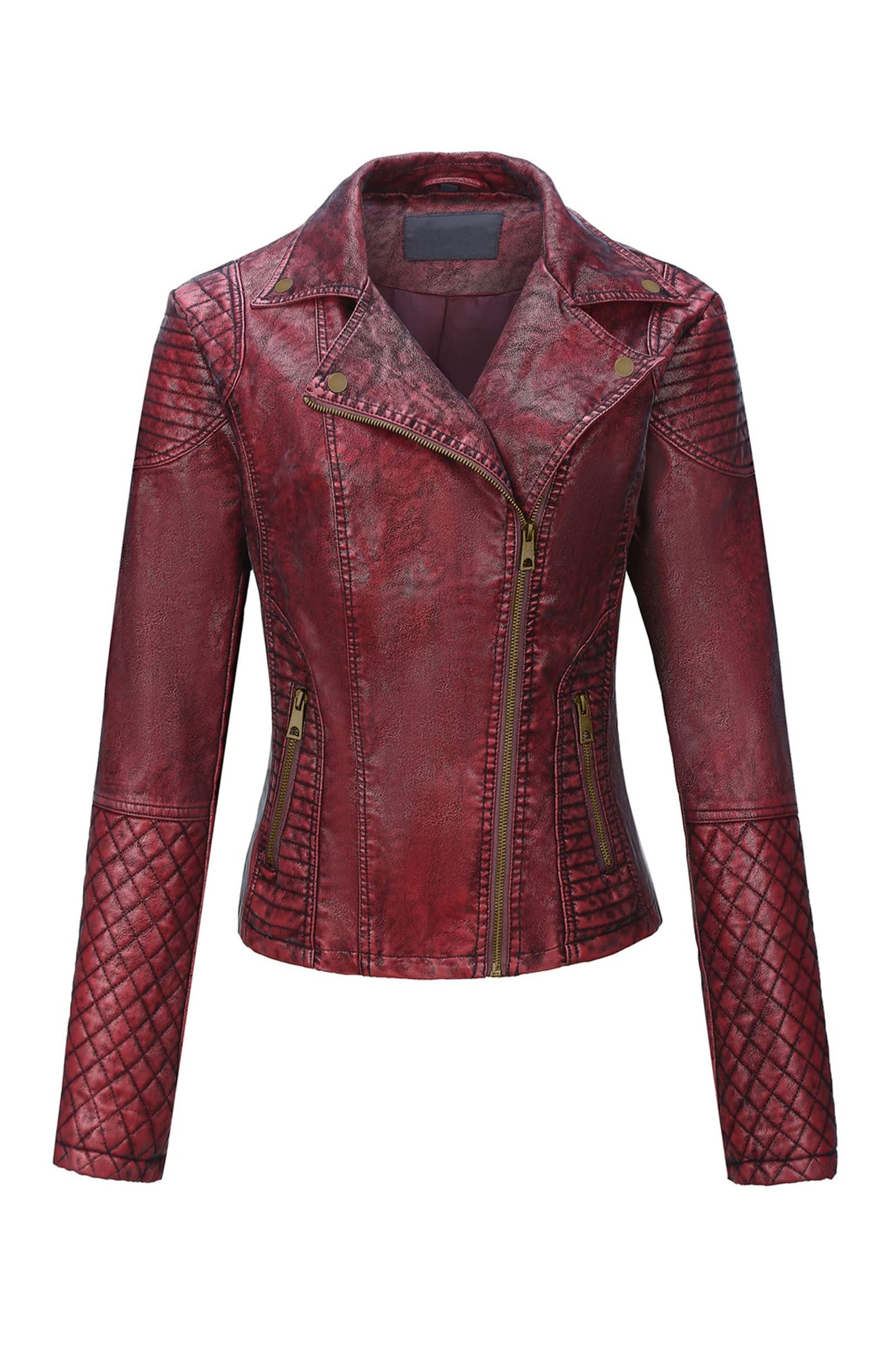 Bellivera Women's Faux Leather Casual Moto Lightweight Jacket Red 2M