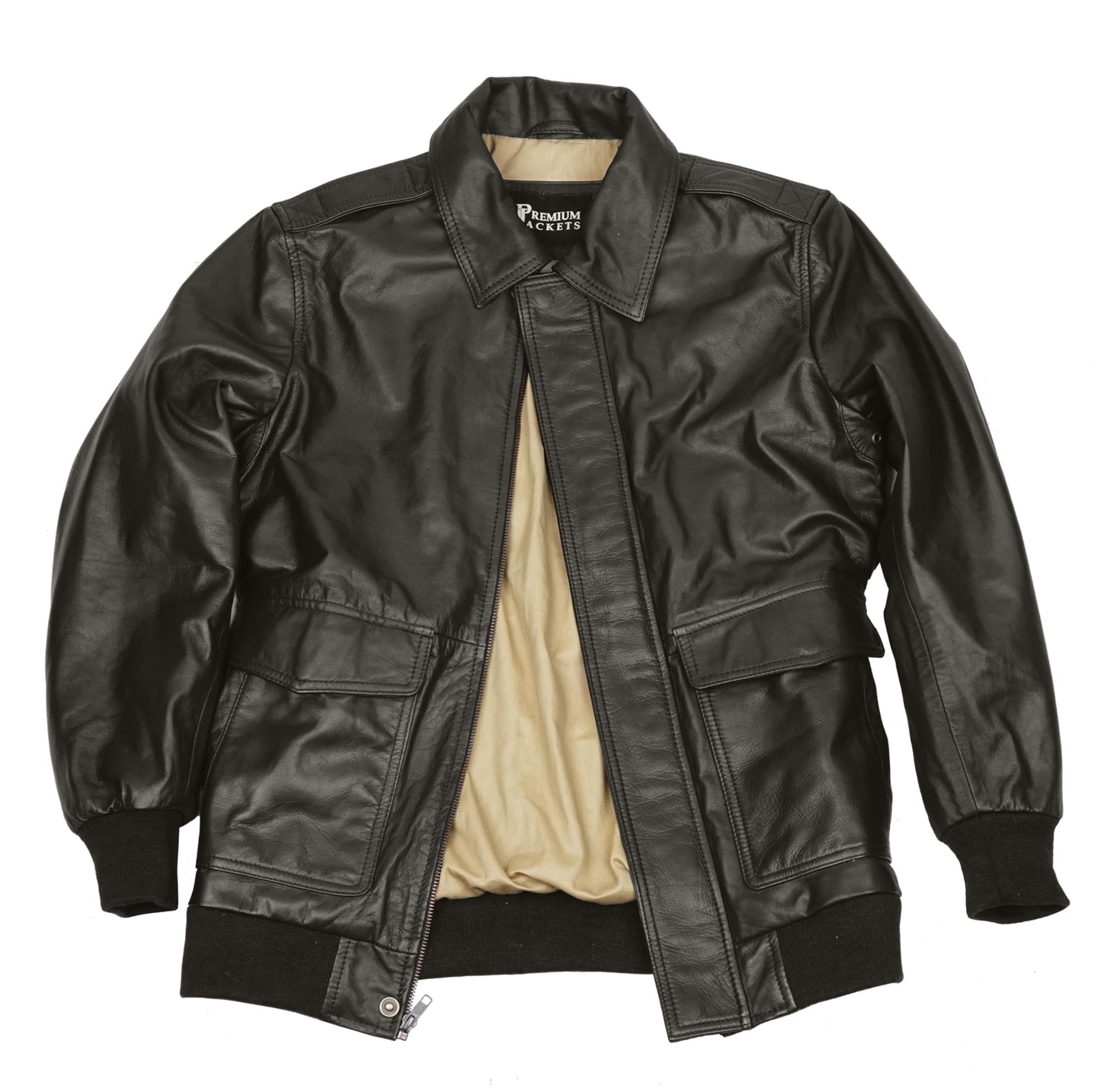Men's Classic A2 Aviator WWII Flying Tiger Leather Jacket - Pilot Bomber Leather Jacket With Shirt Collar For Men (US, Alpha, Large, Regular, Regular, Dark Brown)