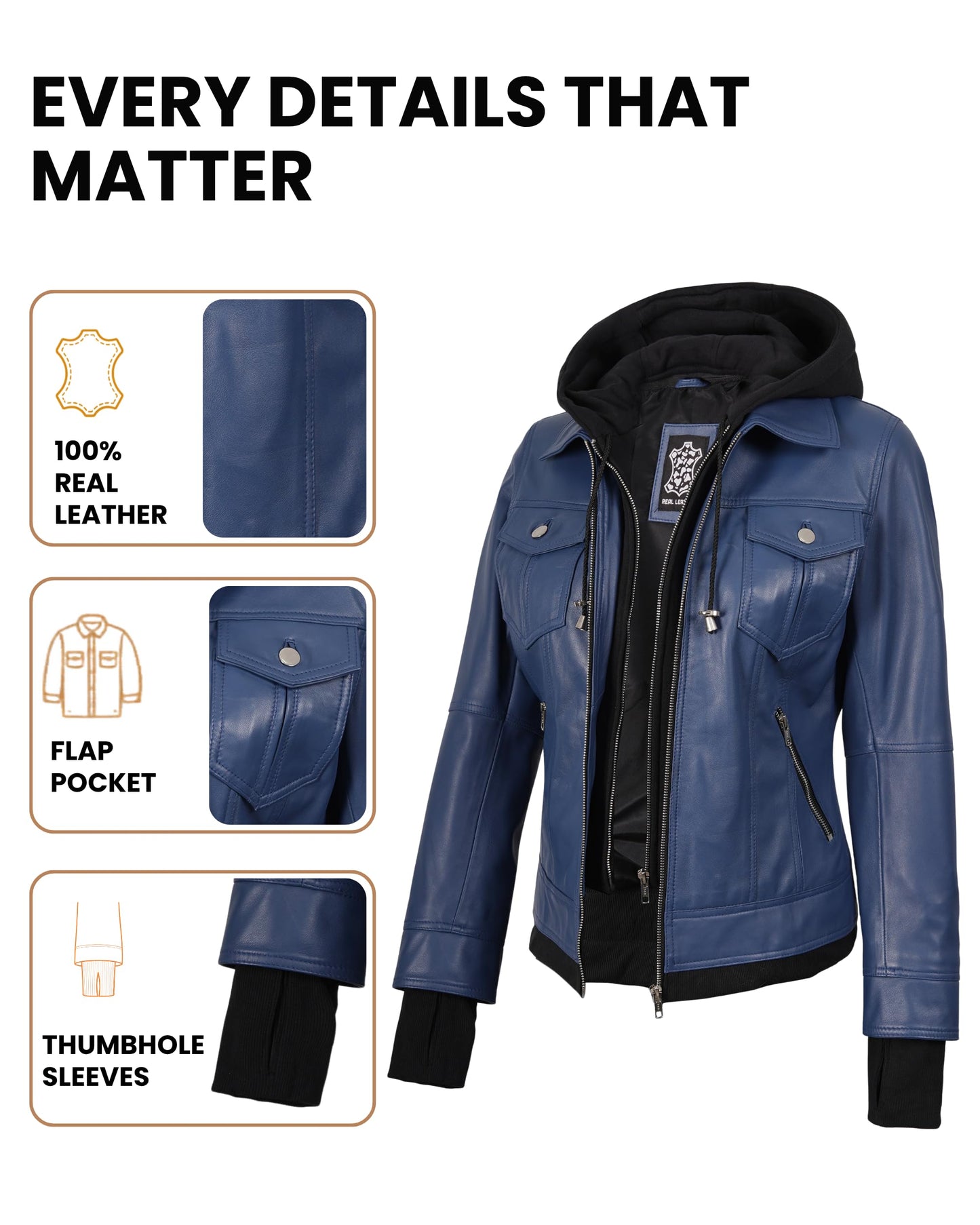 Decrum Leather jackets - Womens Motorcycle Jacket | [1326945] Tralee Blue, XL