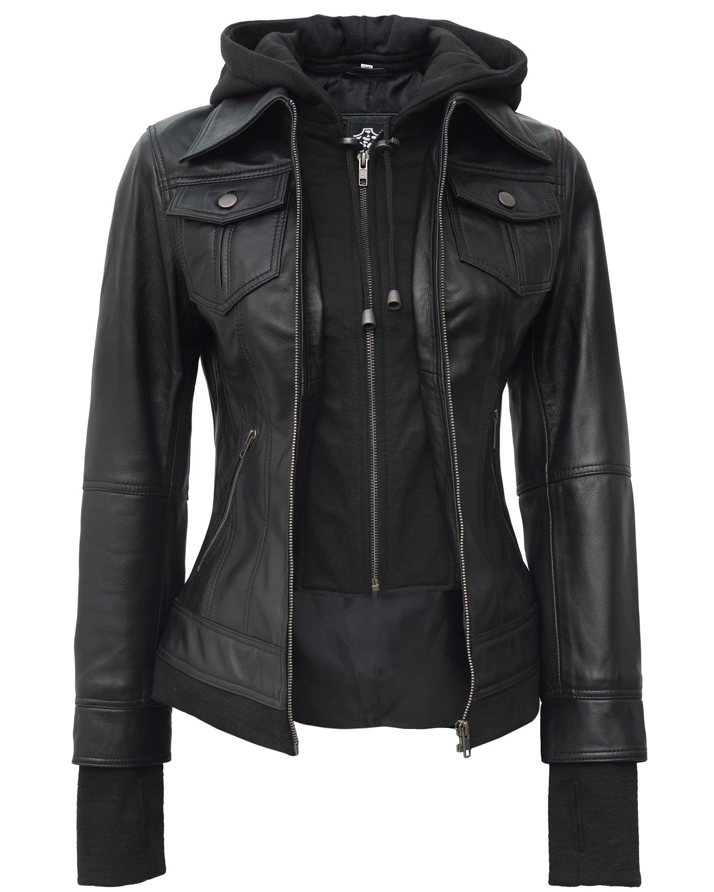Decrum Leather Motorcycle Jacket Women - Women's Leather Jacket | [1309194] Betty Black, L