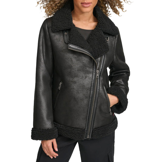 Levi's Women's Faux Shearling Moto, New Black, Medium