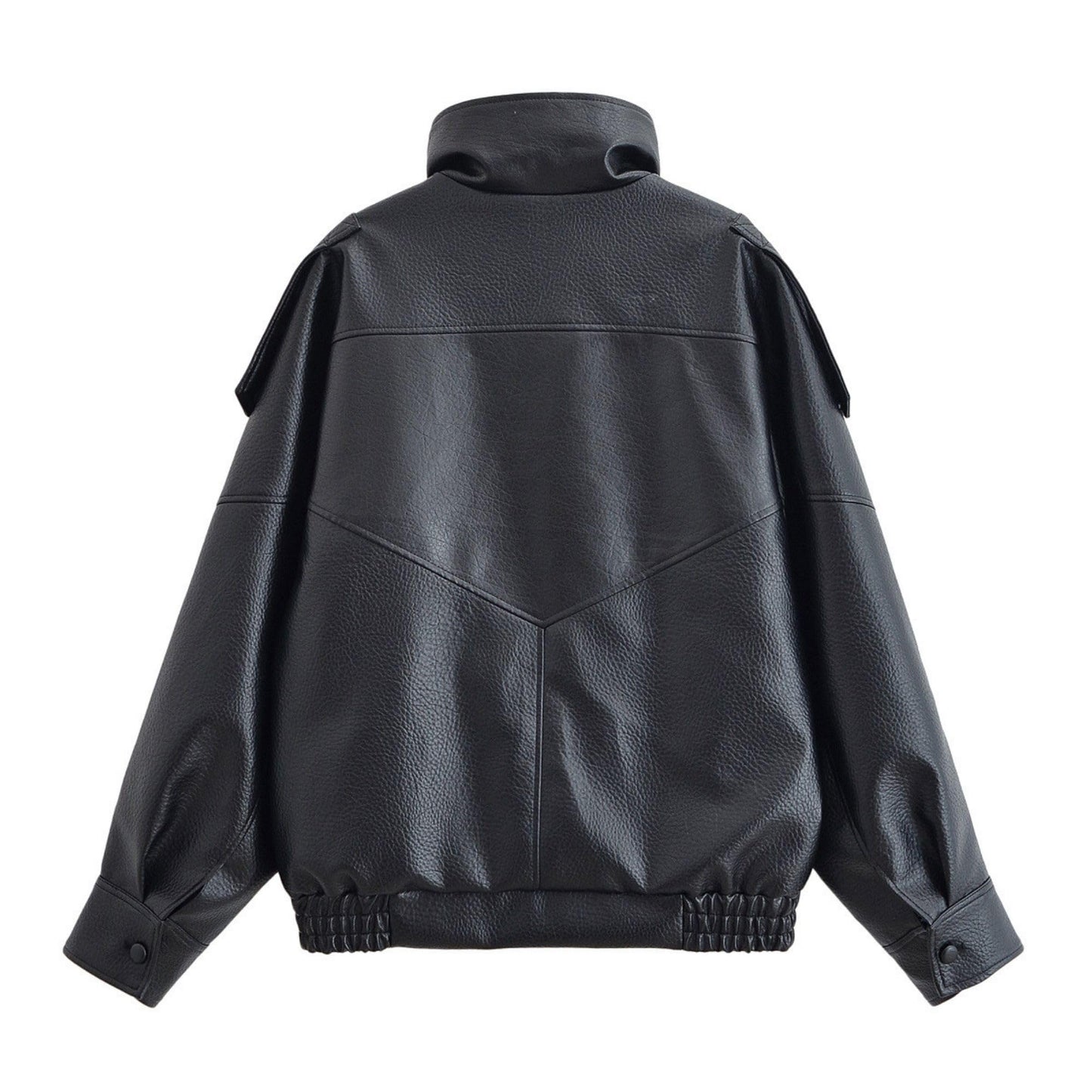 FindThy Women’s Oversized Faux Leather Jacket Casual High Collar Long Sleeve Zip Up Fall Fashion Motorcycle Coats(4201-Black-S-LB)