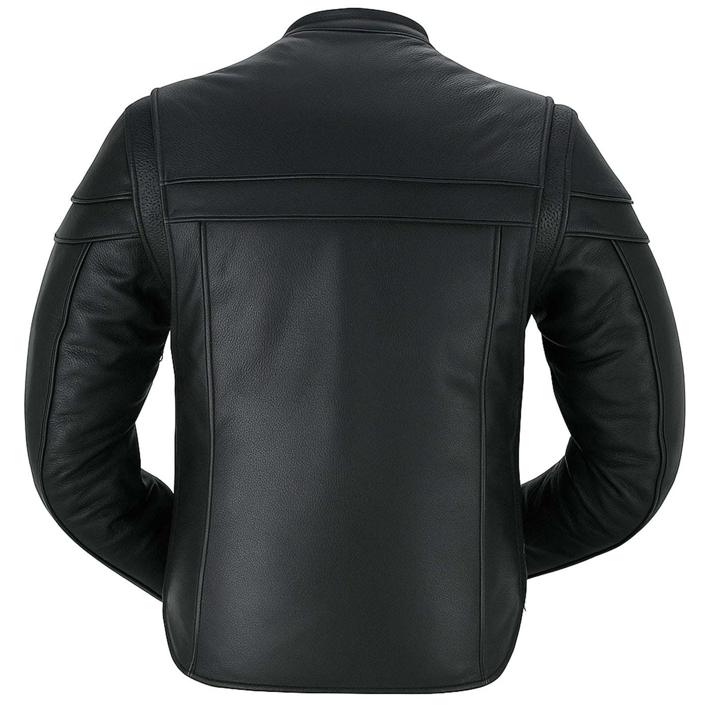 Daniel Smart Men Motorcycle Black Leather Jacket Mandarin Collar Biker Leather Jacket with inside pockets