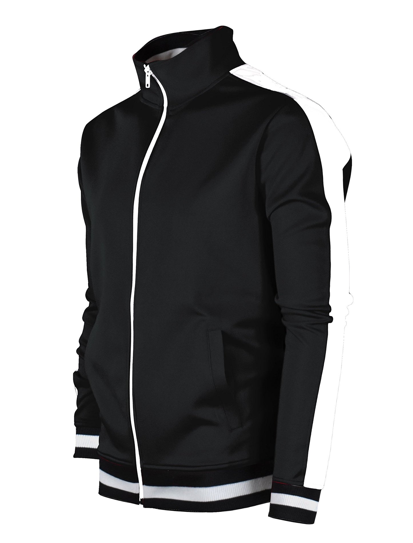 SCREENSHOT SCREENSHOTBRAND-51700 Mens Urban Hip Hop Premium Track Jacket - Slim Fit Side Taping Basic-Black-XLarge