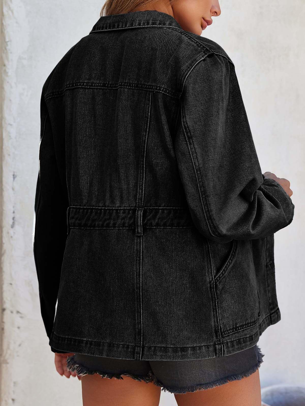 Tankaneo Womens Denim Jacket Distressed Jean Jacket Oversized Shacket